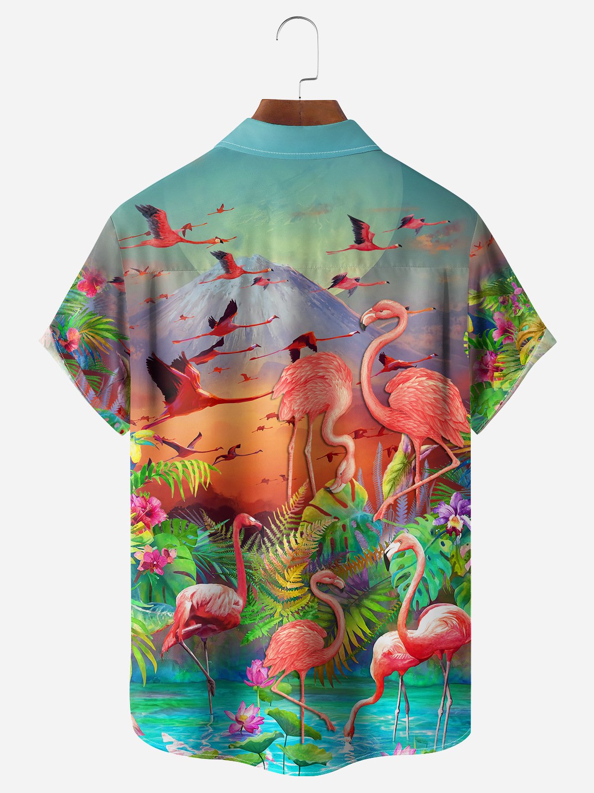 Tropical Flamingo Chest Pocket Short Sleeve Hawaiian Shirt