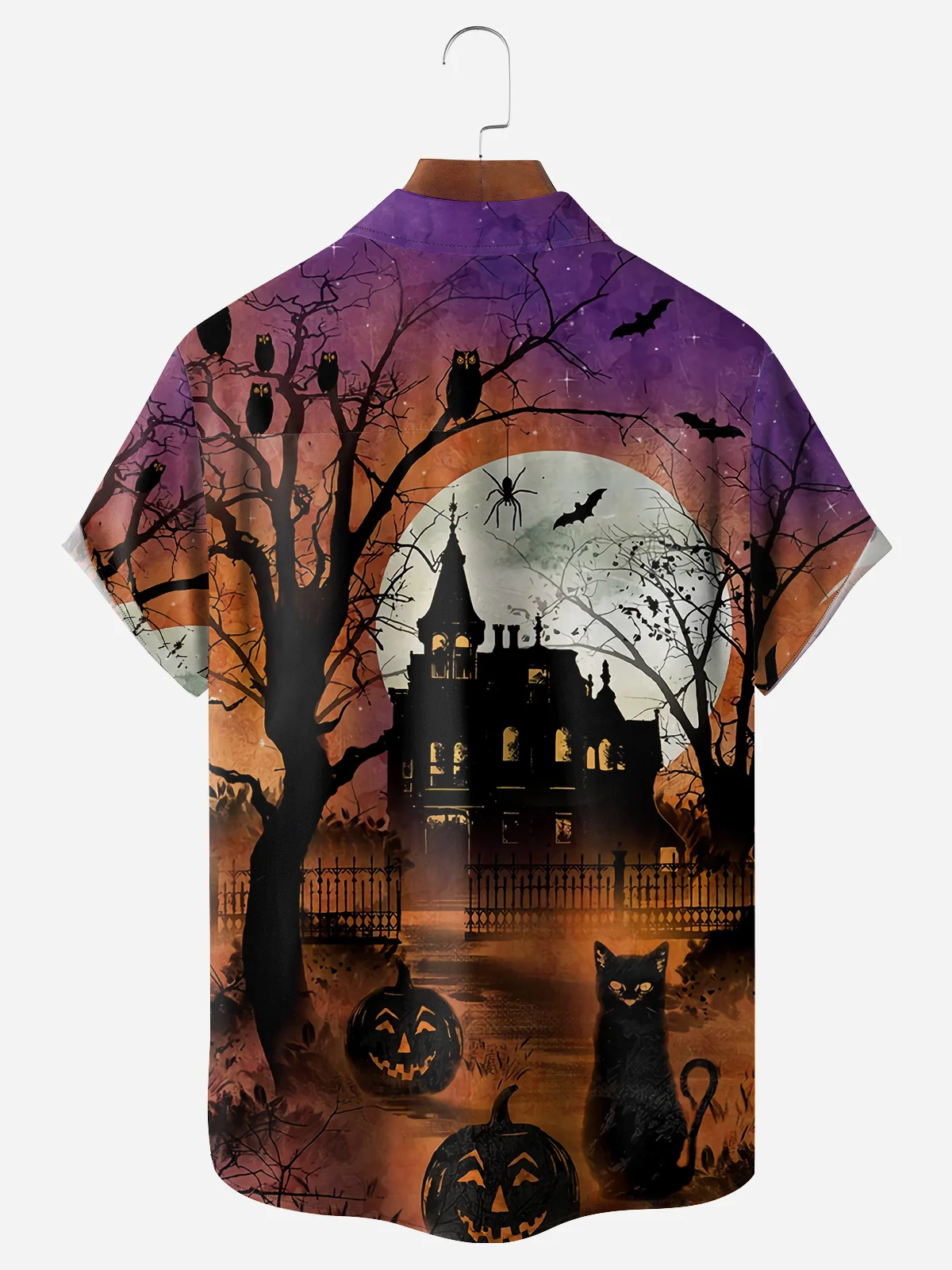 Halloween Witch Chest Pocket Short Sleeve Casual Shirt