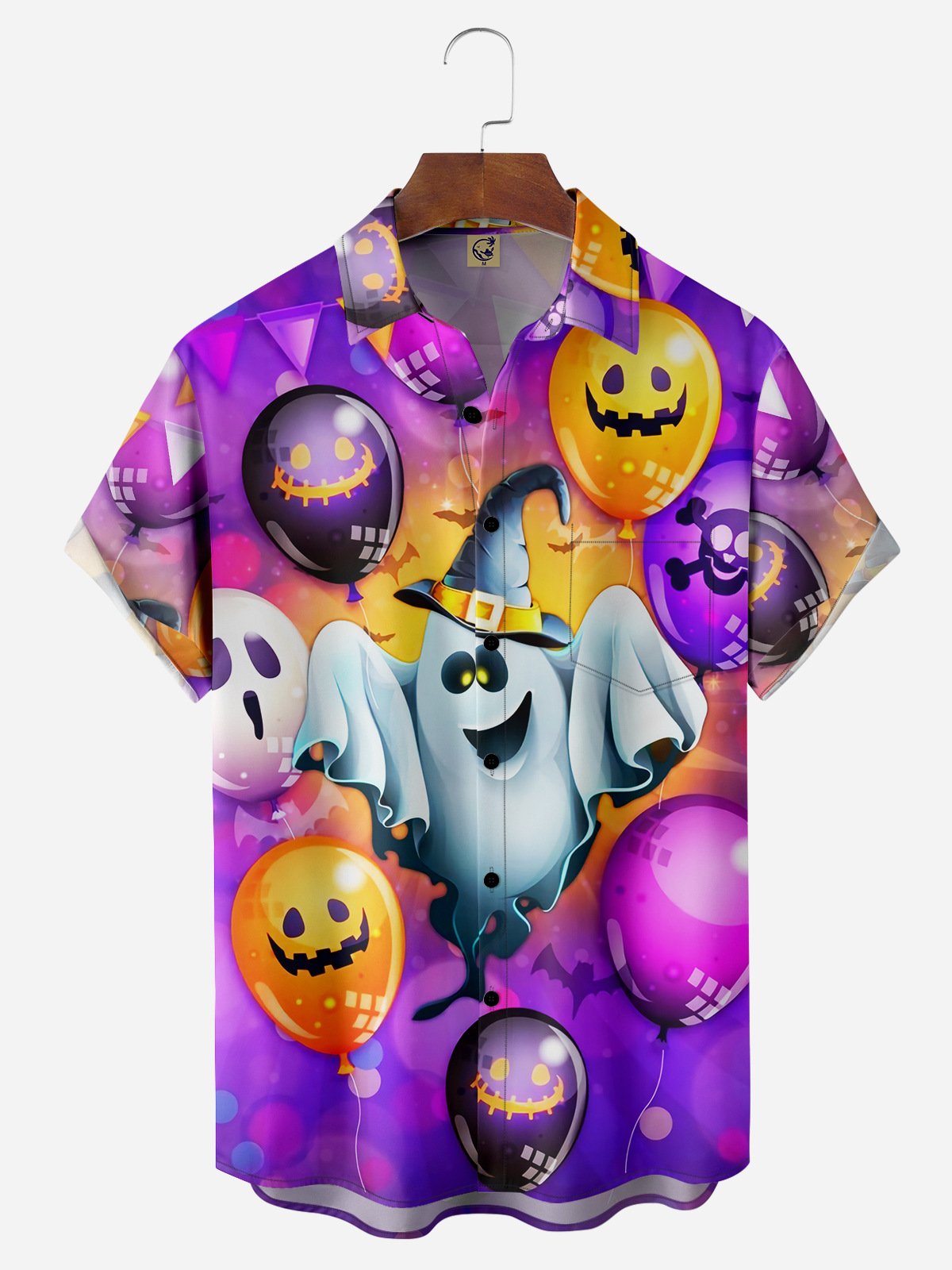 Halloween Ghost Chest Pocket Short Sleeve Casual Shirt