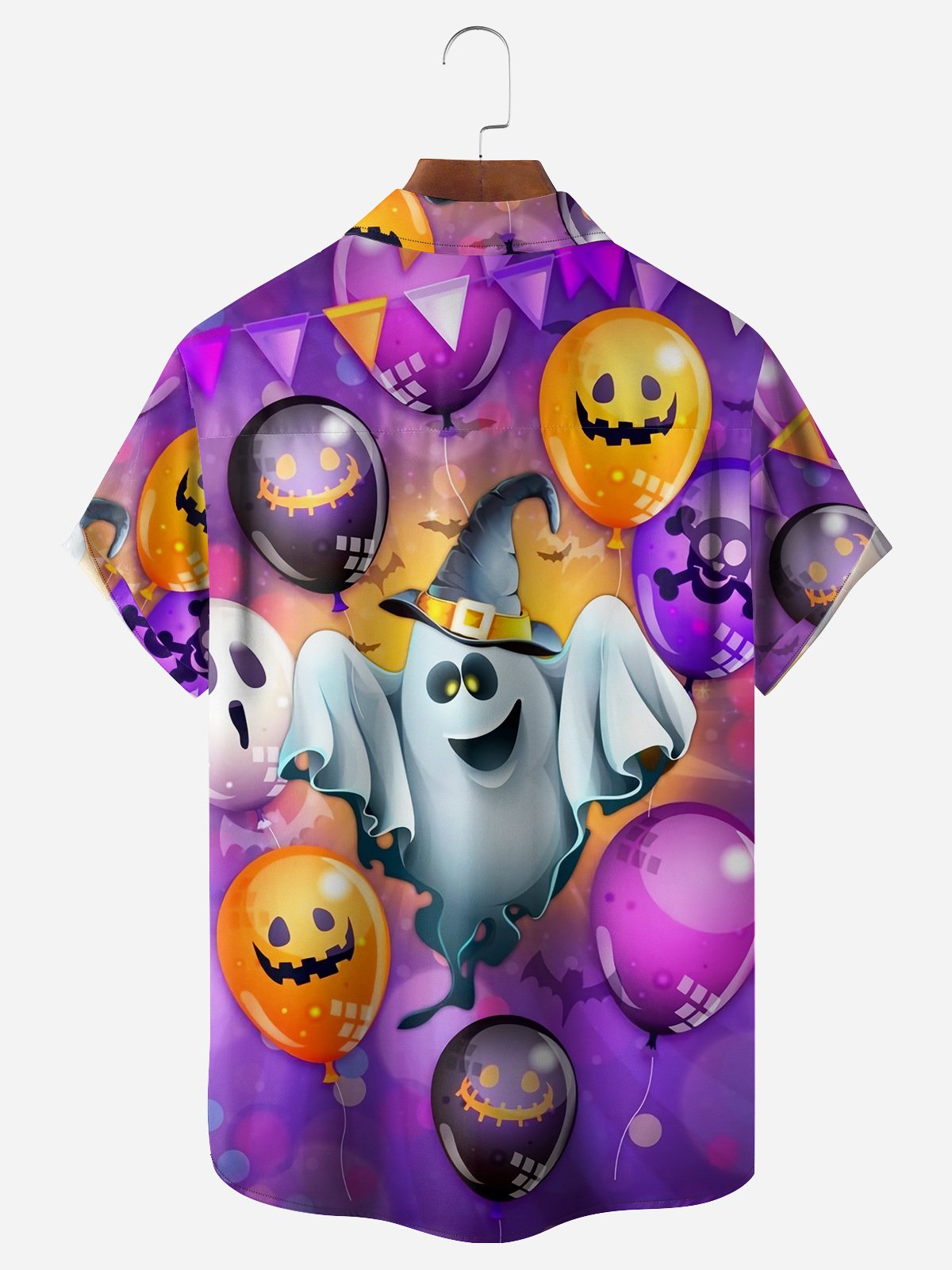 Halloween Ghost Chest Pocket Short Sleeve Casual Shirt