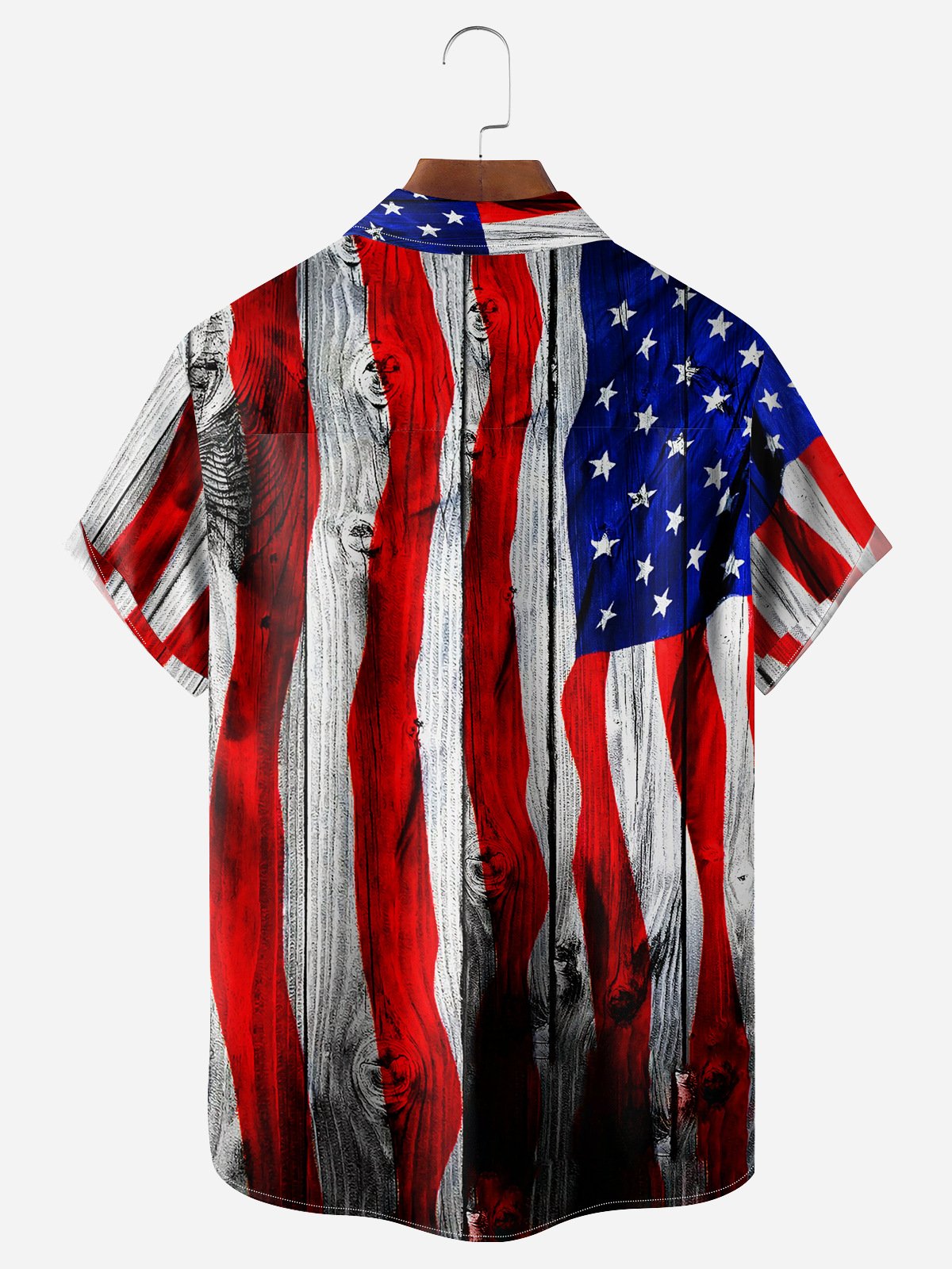 American Flag Jeans-Pattern On Waist Chest Pocket Short Sleeve Shirt