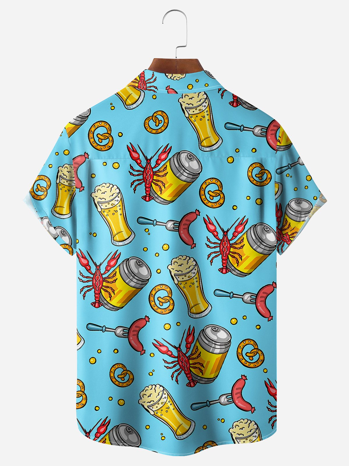 Beer and Crawfish Chest Pocket Short Sleeve Casual Shirt