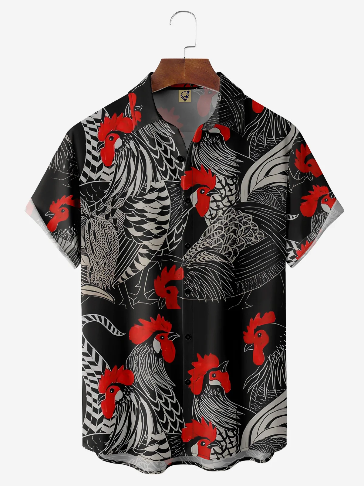 Rooster Chest Pocket Short Sleeve Casual Shirt