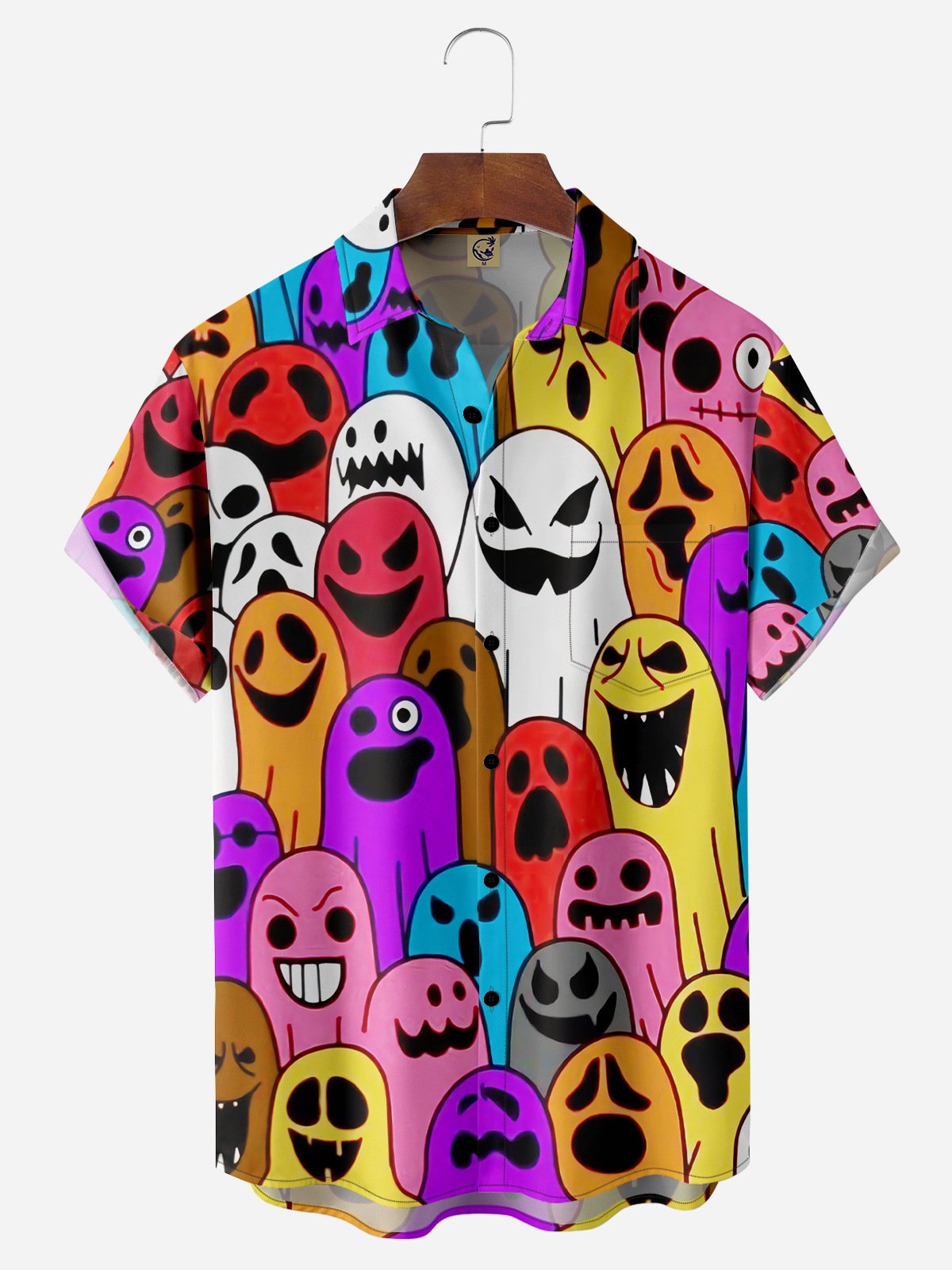 Halloween Ghost Chest Pocket Short Sleeve Casual Shirt