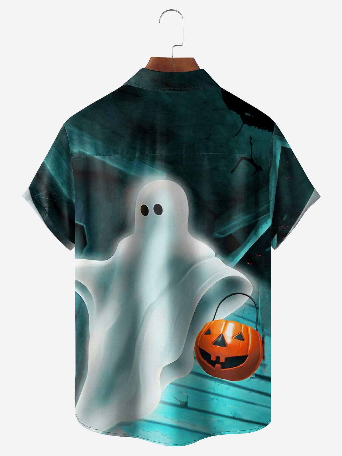 Halloween Ghost Chest Pocket Short Sleeve Casual Shirt