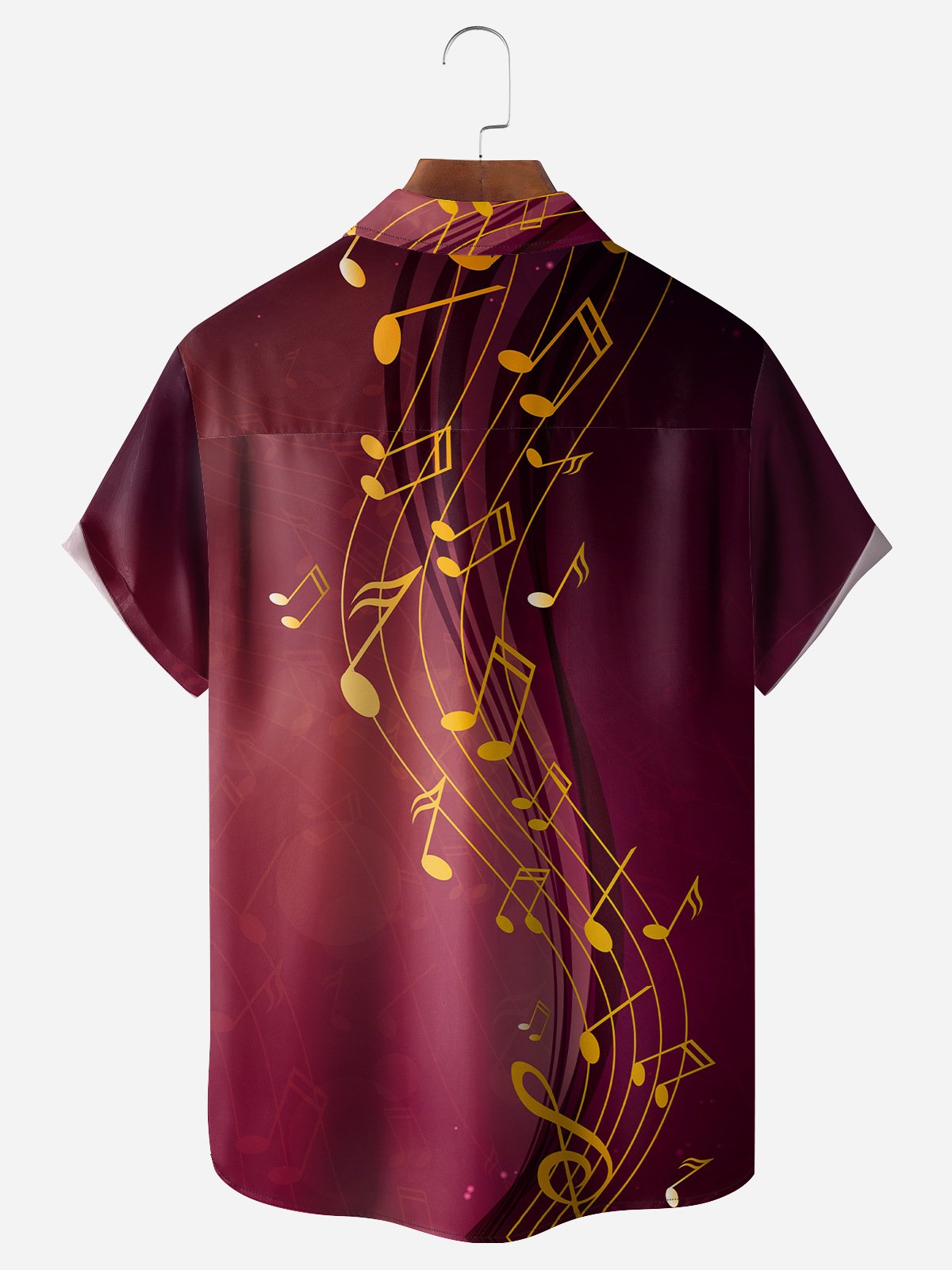 Music Notes Chest Pocket Short Sleeve Casual Shirt