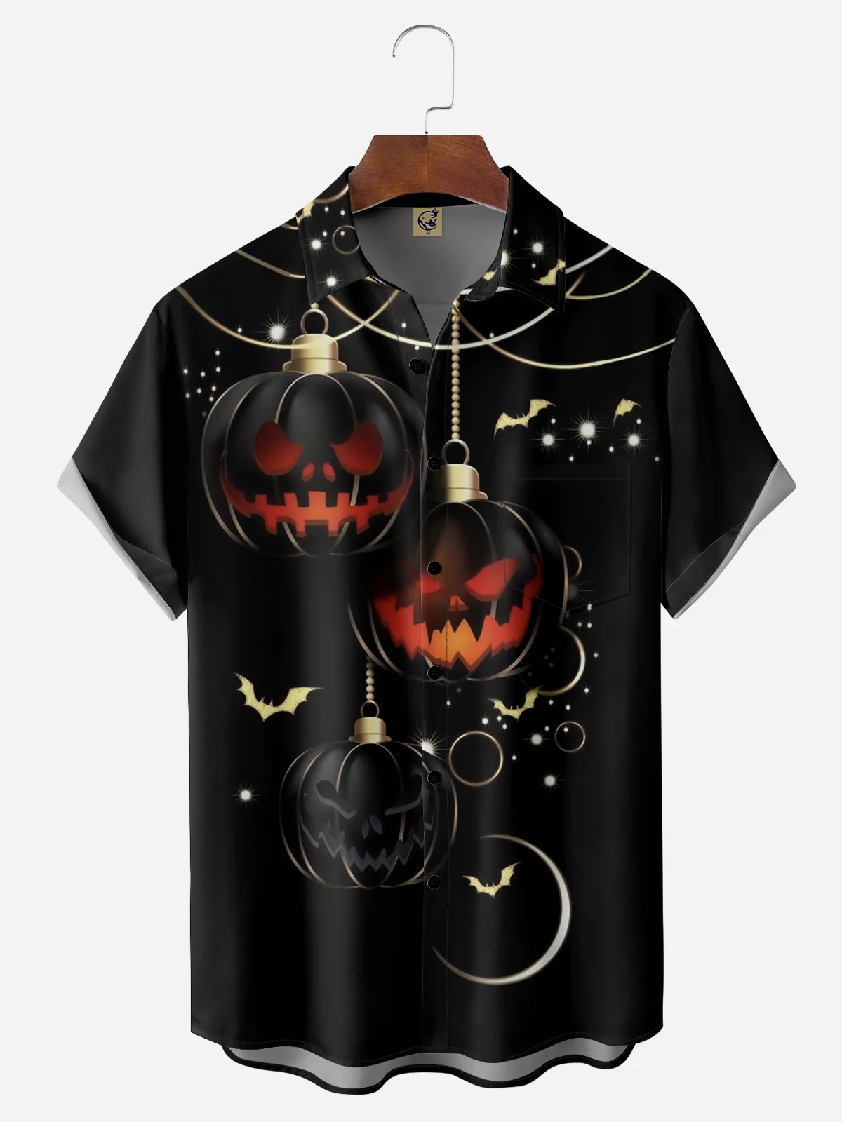 Halloween Pumpkin Chest Pocket Short Sleeve Shirt