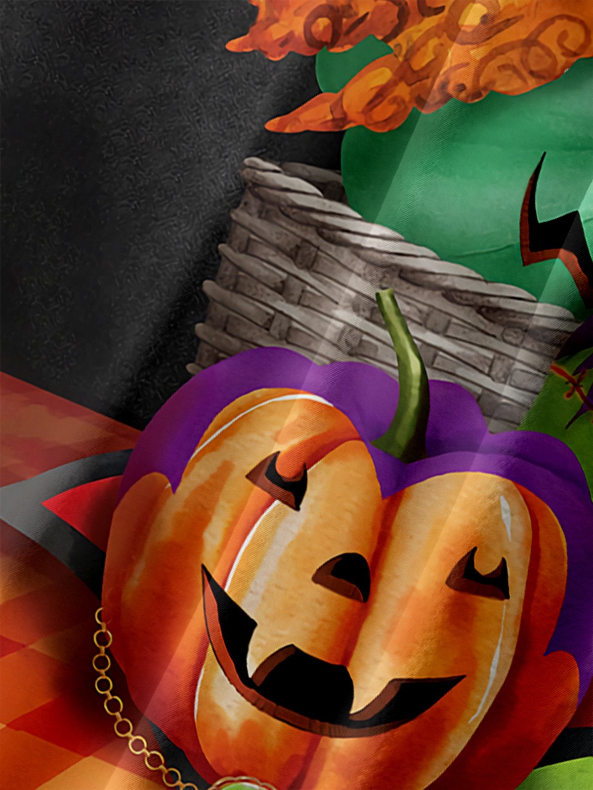 Halloween Pumpkin Chest Pocket Short Sleeve Shirt