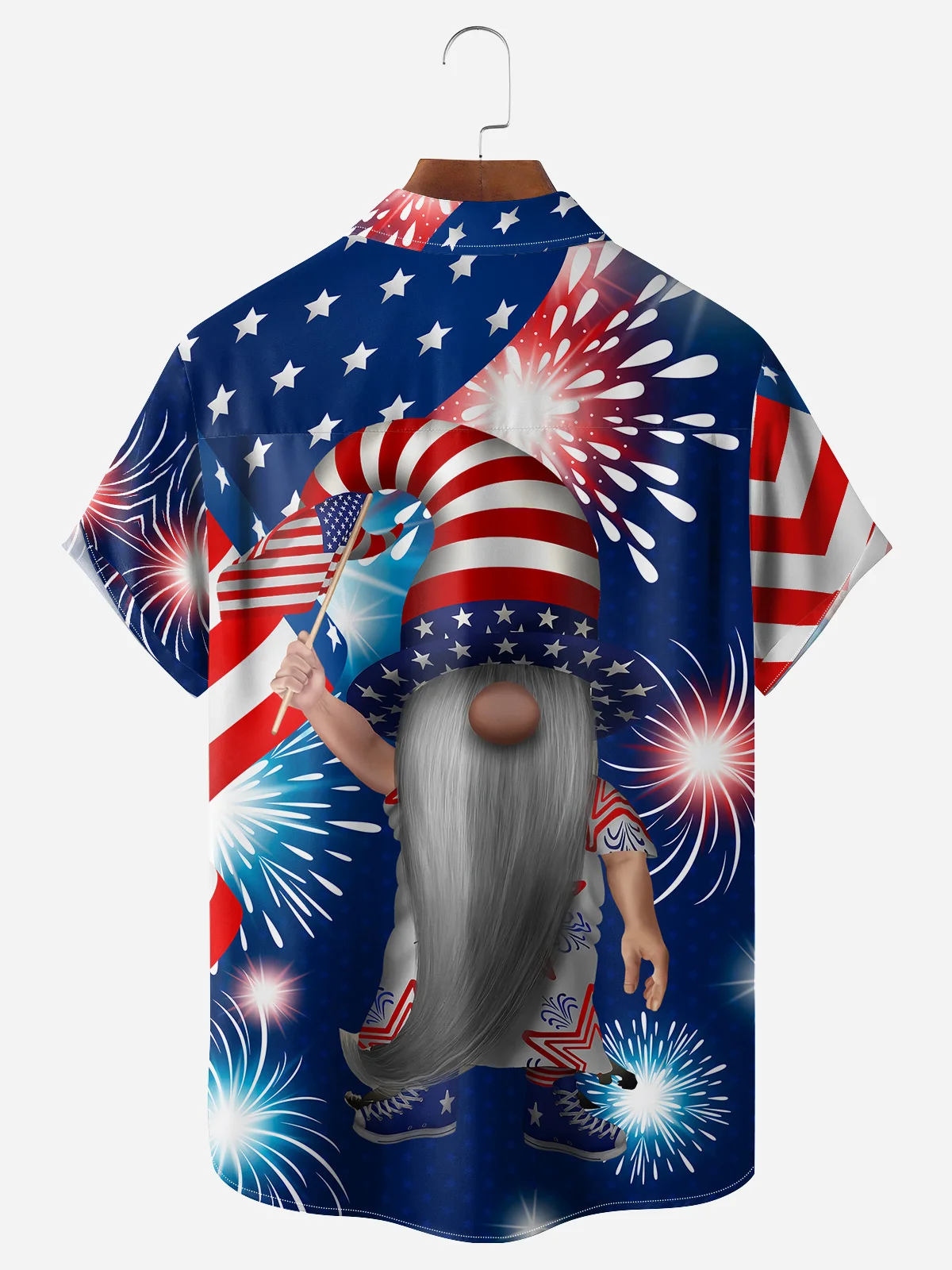 Gnome Flag Chest Pocket Short Sleeve Casual Shirt