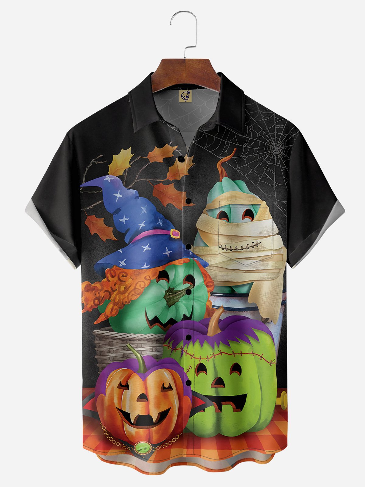 Halloween Pumpkin Chest Pocket Short Sleeve Shirt