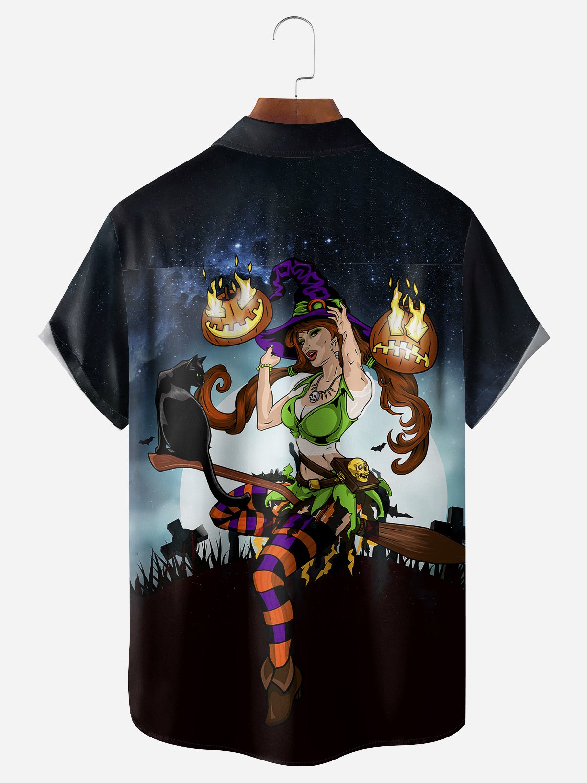 Halloween Witch Chest Pocket Short Sleeve Shirt