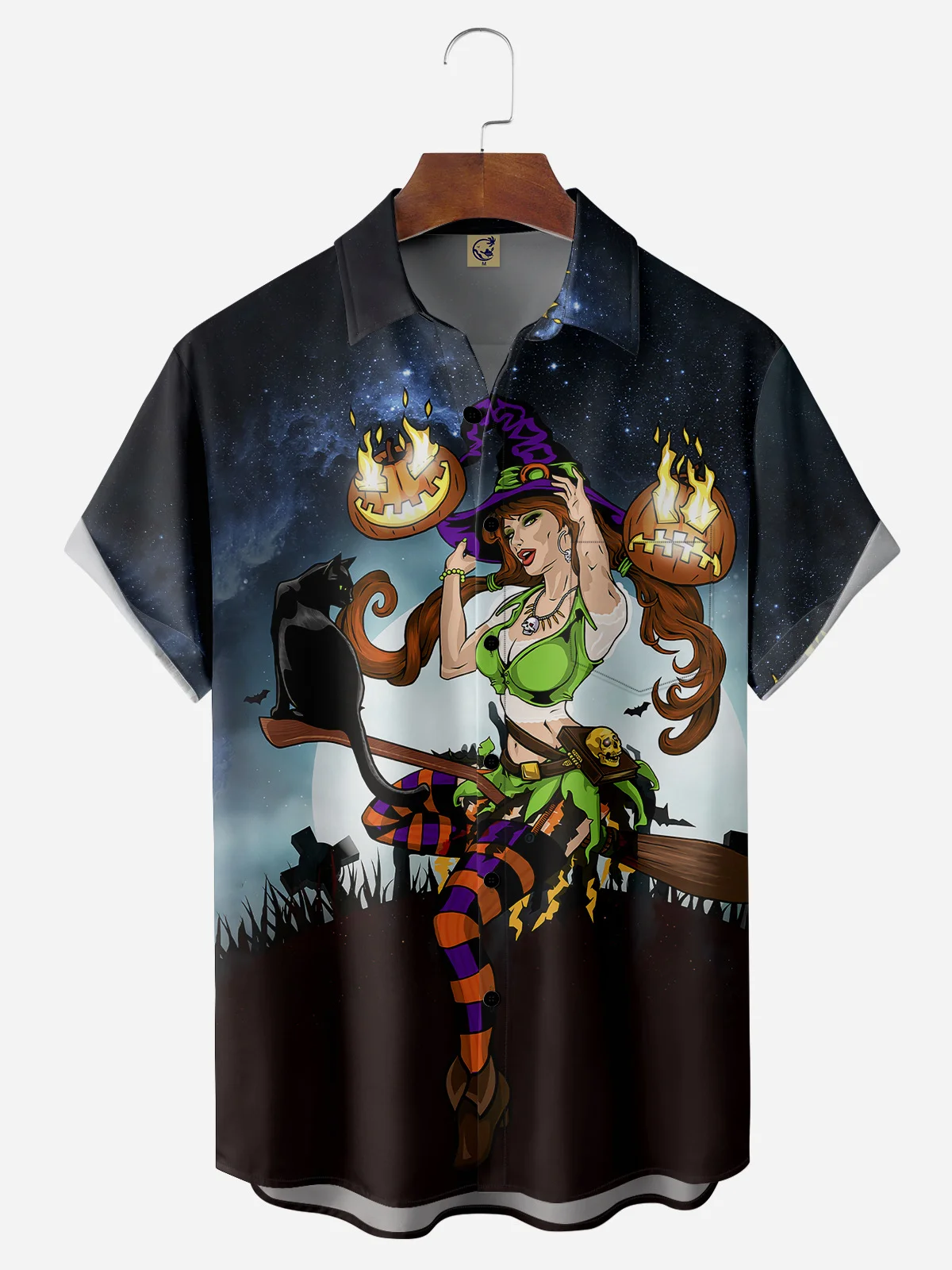 Halloween Witch Chest Pocket Short Sleeve Shirt