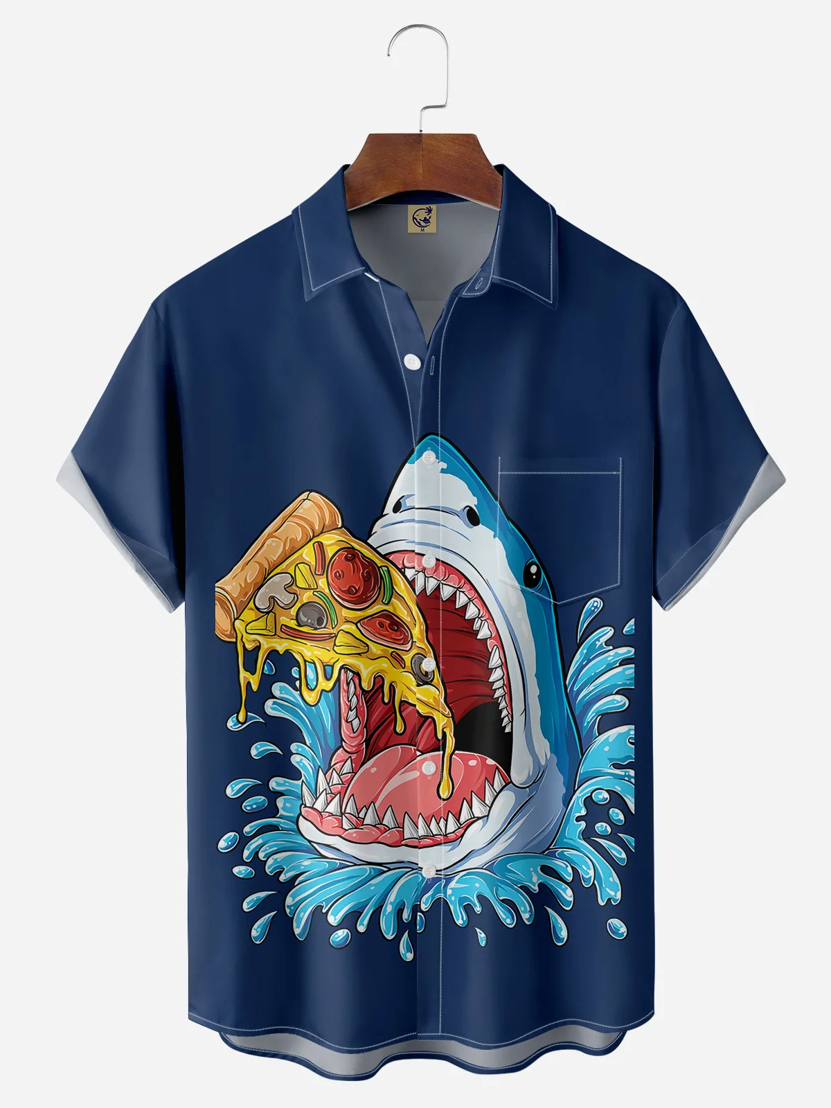 Shark Chest Pocket Short Sleeve Hawaiian Shirt