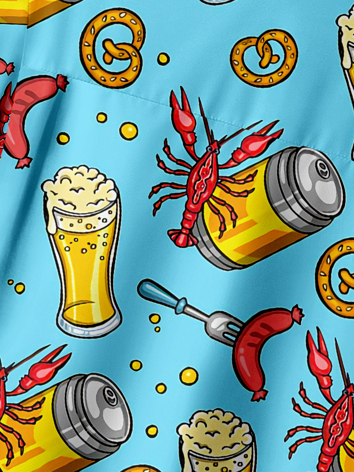 Beer and Crawfish Chest Pocket Short Sleeve Casual Shirt