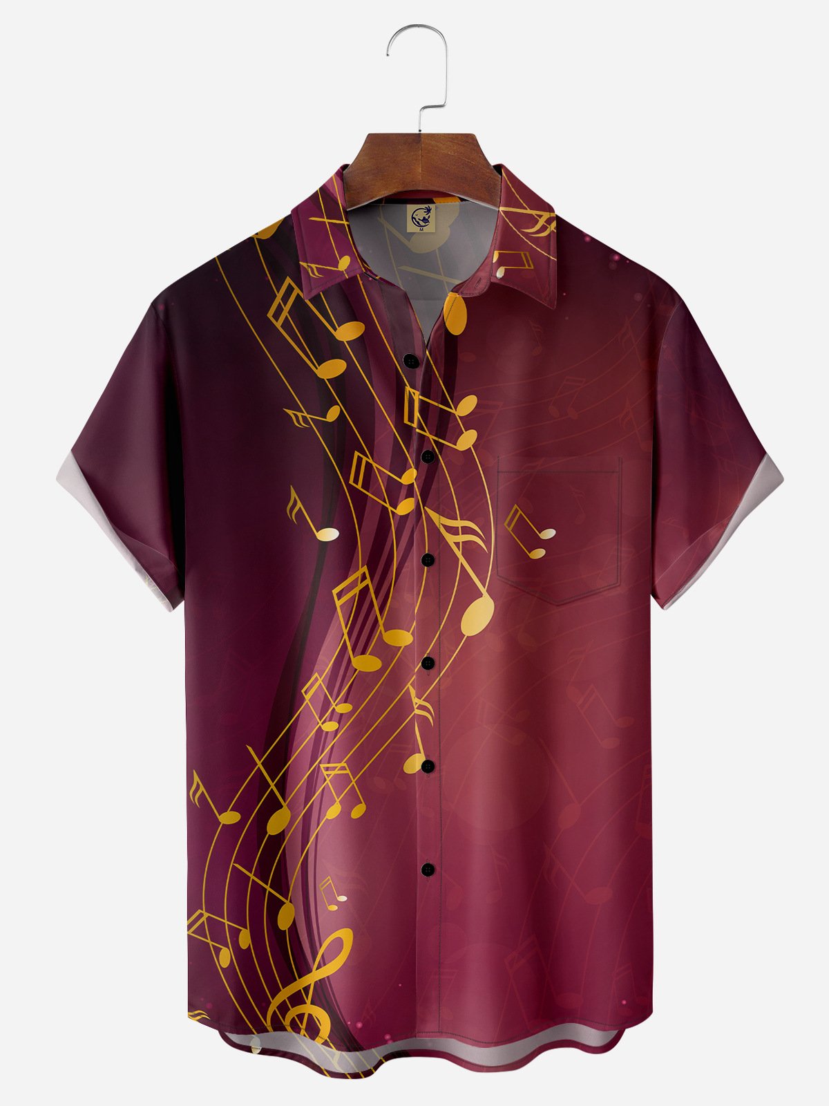 Music Notes Chest Pocket Short Sleeve Casual Shirt
