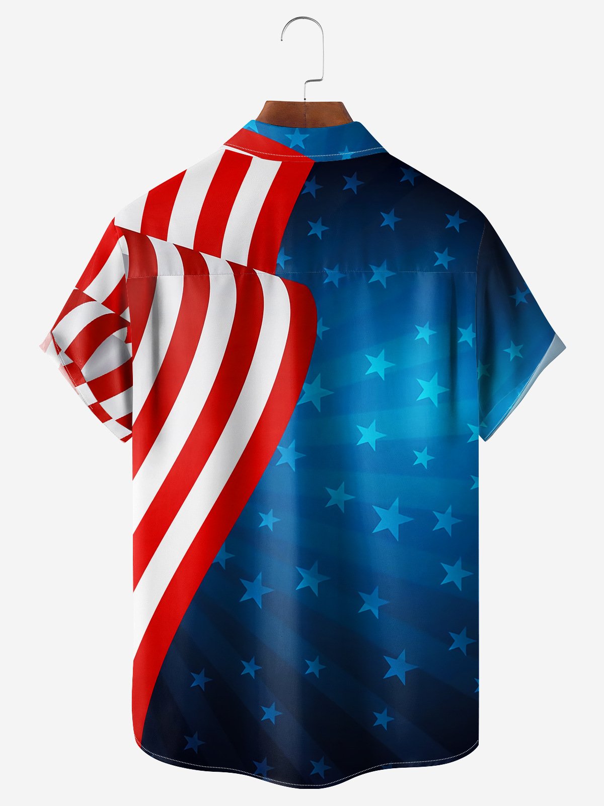 American Flag Gnome Chest Pocket Short Sleeve Casual Shirt