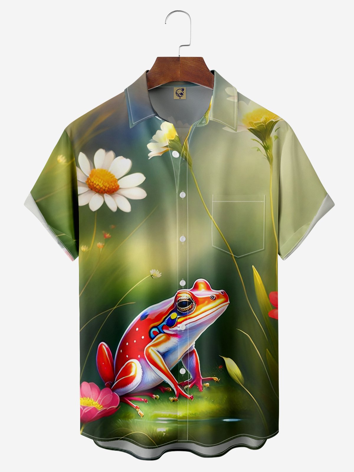 Frog Chest Pocket Short Sleeve Hawaiian Shirt