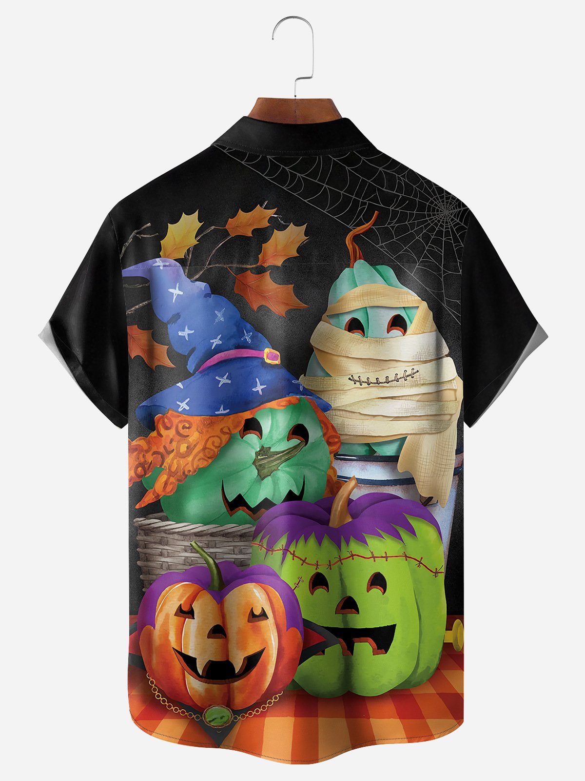 Halloween Pumpkin Chest Pocket Short Sleeve Shirt