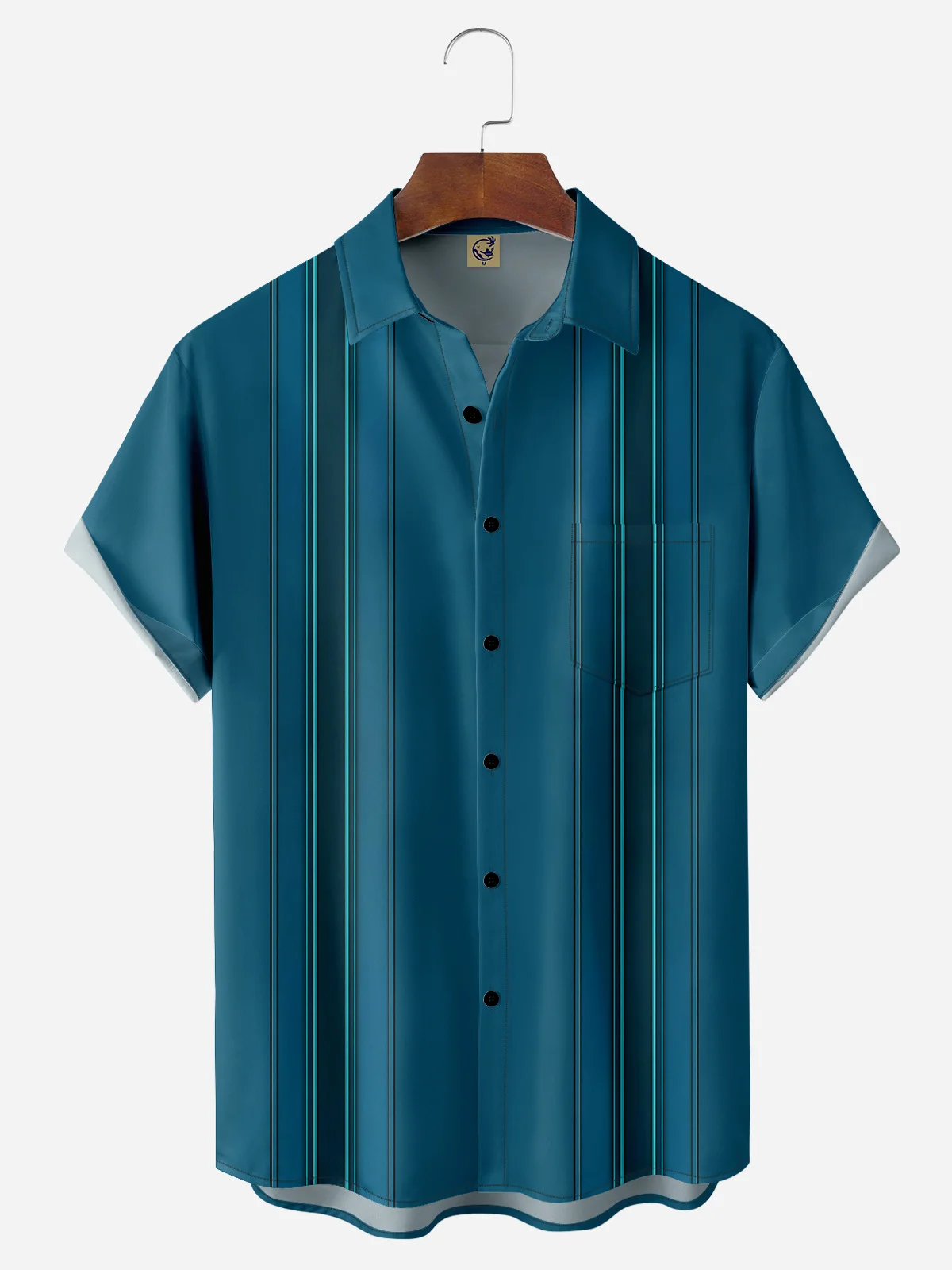 Striped Chest Pocket Short Sleeve Bowling Shirt