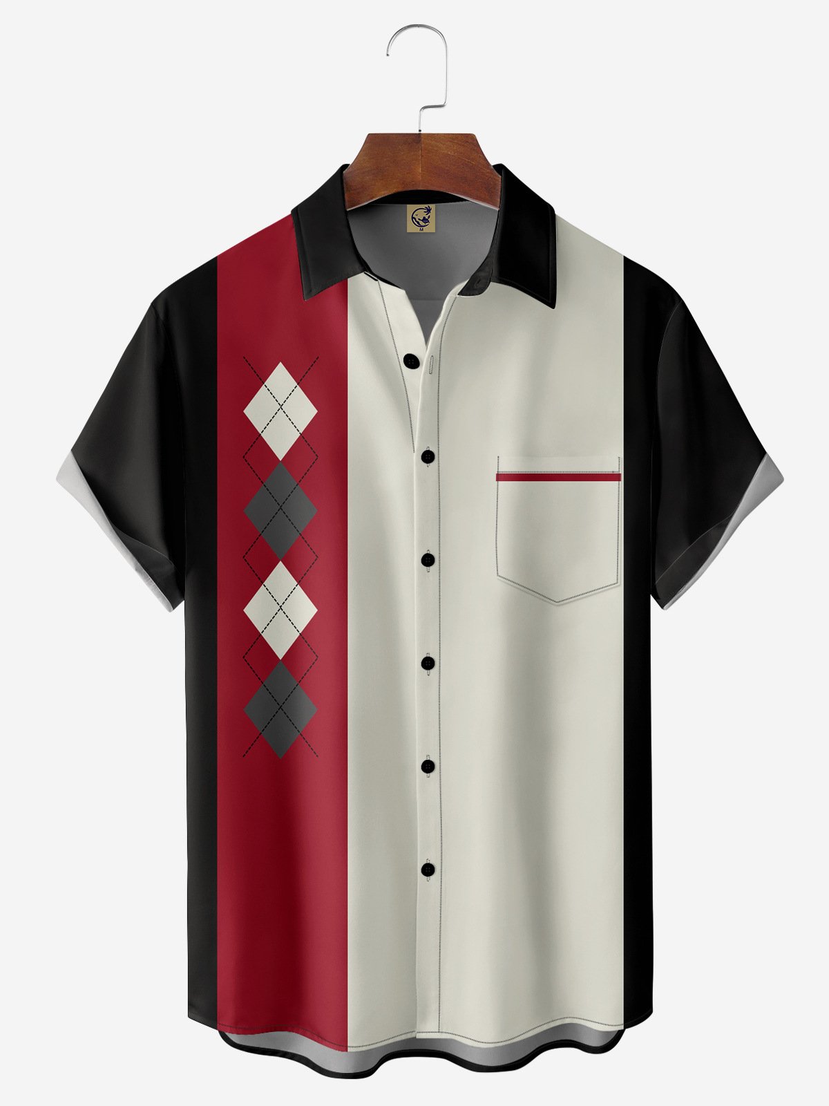 Art Geometry Chest Pocket Short Sleeve Bowling Shirt