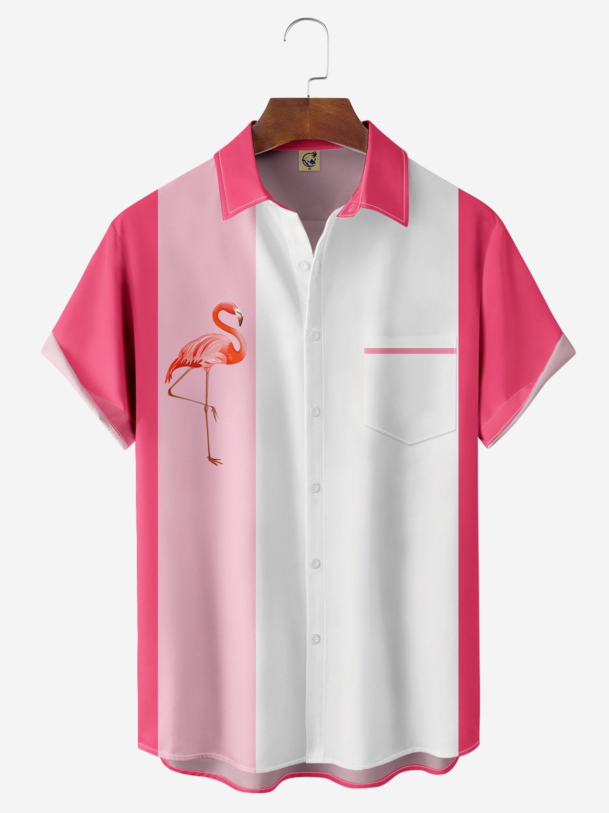 Flamingo Chest Pocket Short Sleeve Bowling Shirt