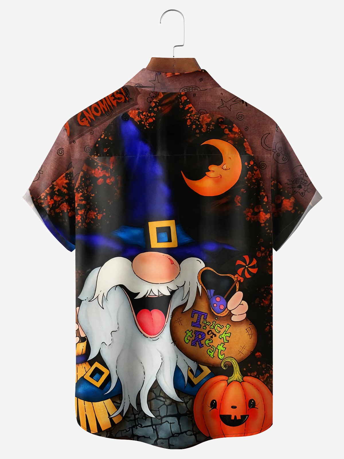 Halloween Gnome Chest Pocket Short Sleeve Casual Shirt