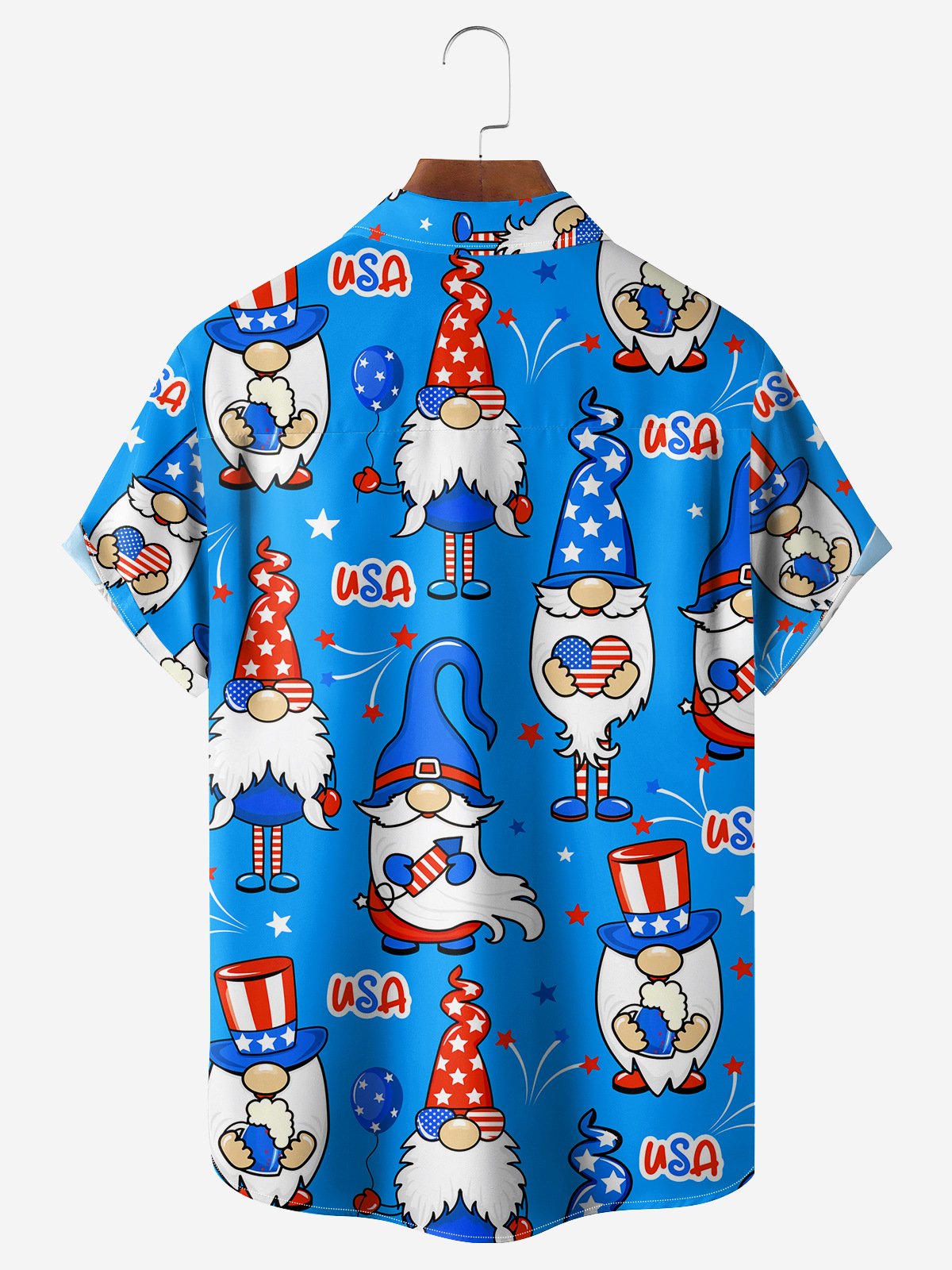 American Flag Gnome Chest Pocket Short Sleeve Casual Shirt