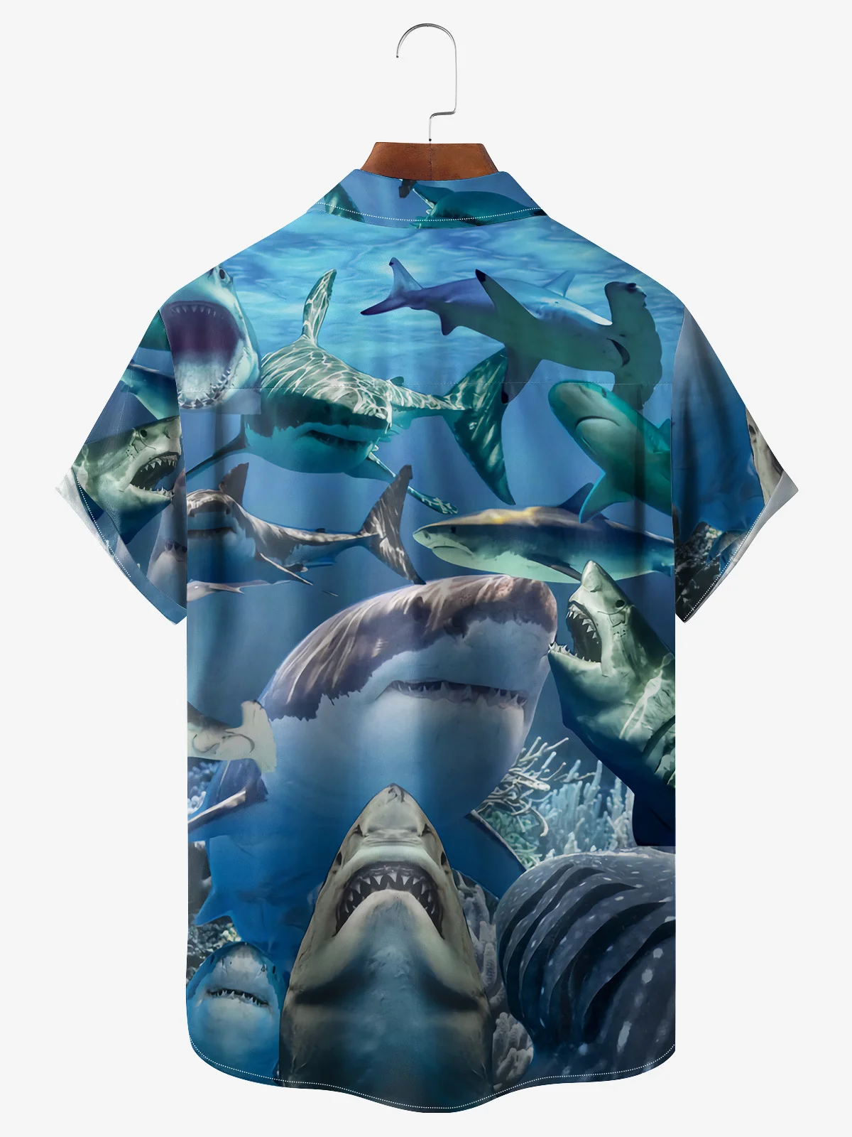 Ocean Shark Chest Pocket Short Sleeve Hawaiian Shirt