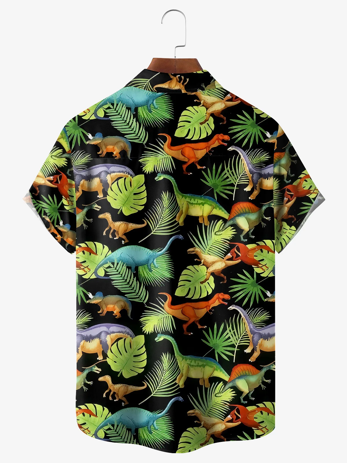 Dinosaur Leaf Chest Pocket Short Sleeve Hawaiian Shirt