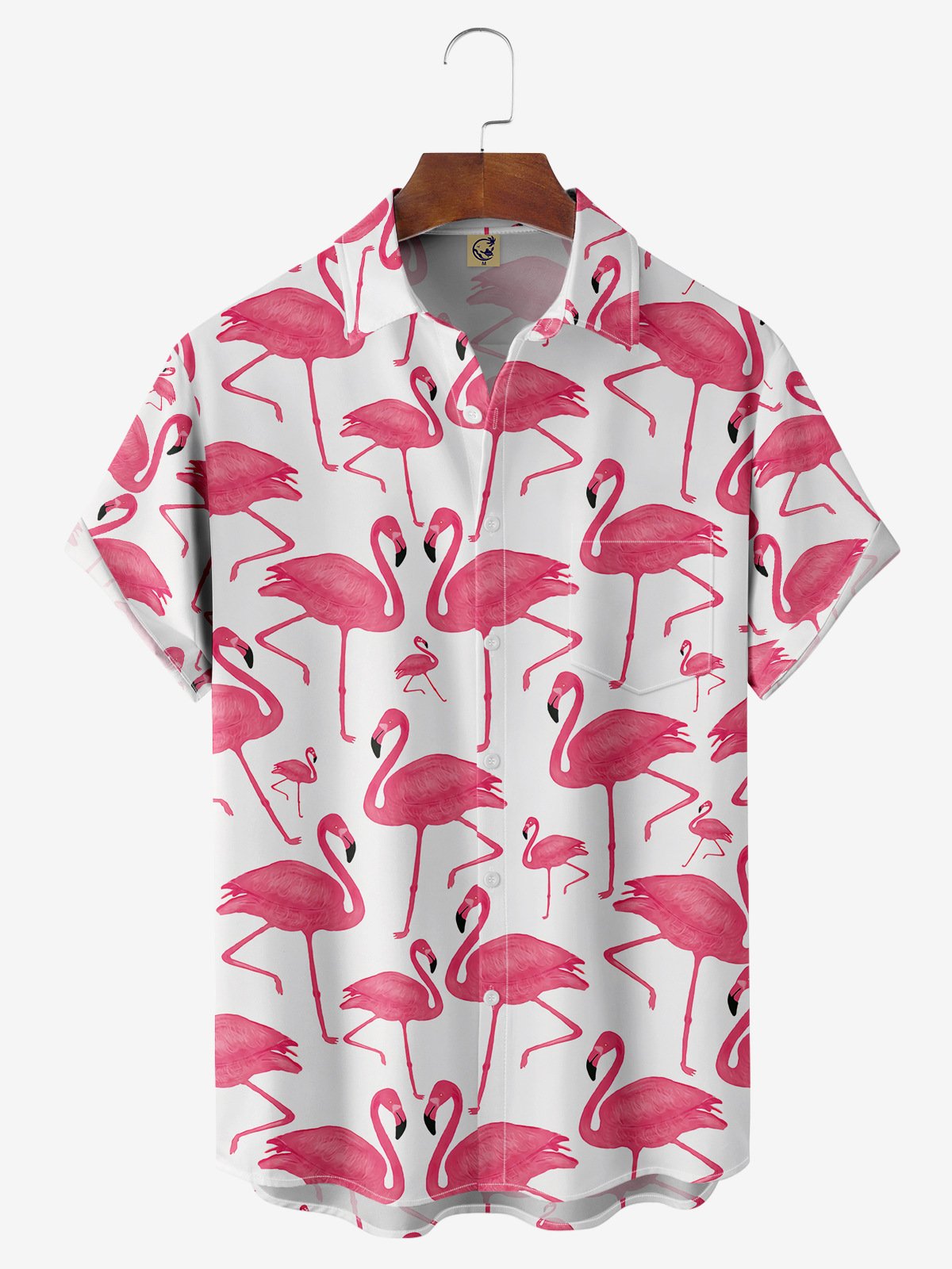 Flamingo Chest Pocket Short Sleeve Hawaiian Shirt