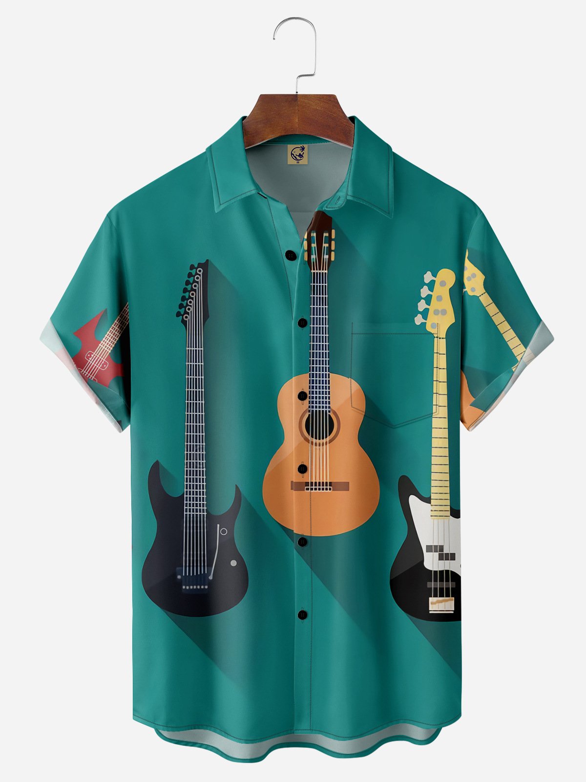 Guitar Chest Pocket Short Sleeve Hawaiian Shirt