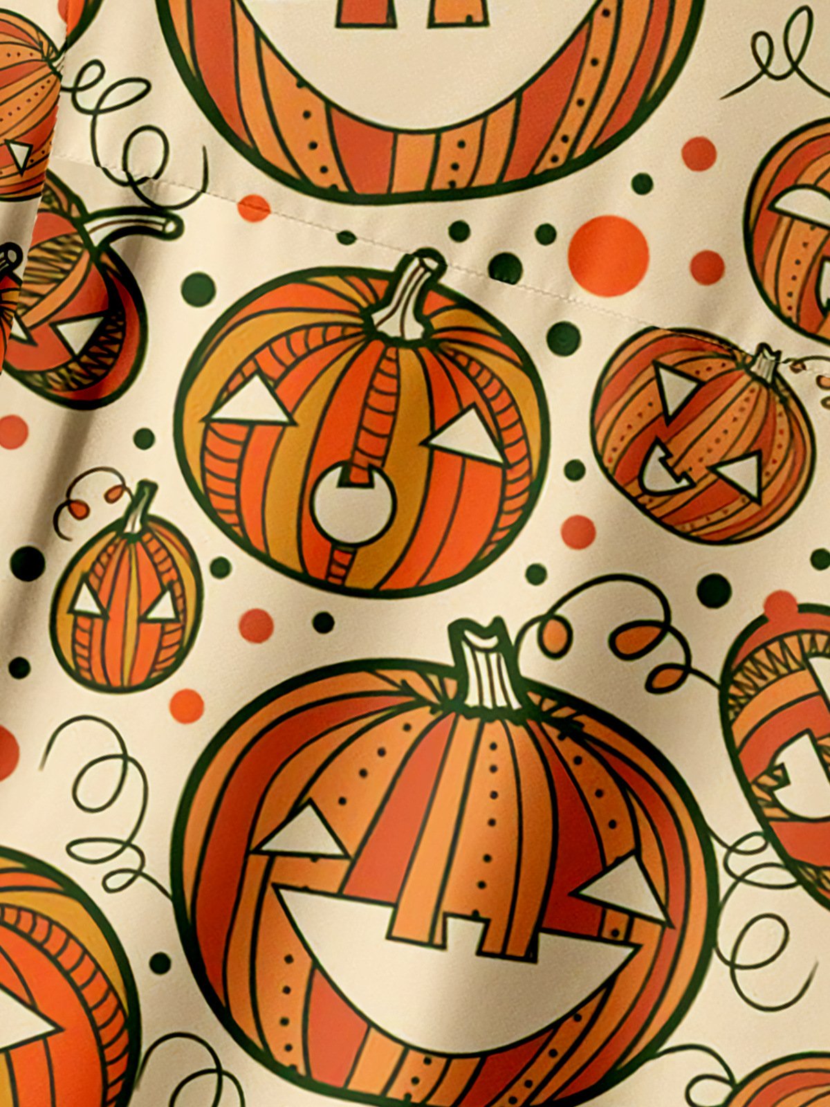 Halloween Pumpkin Chest Pocket Short Sleeve Bowling Shirt