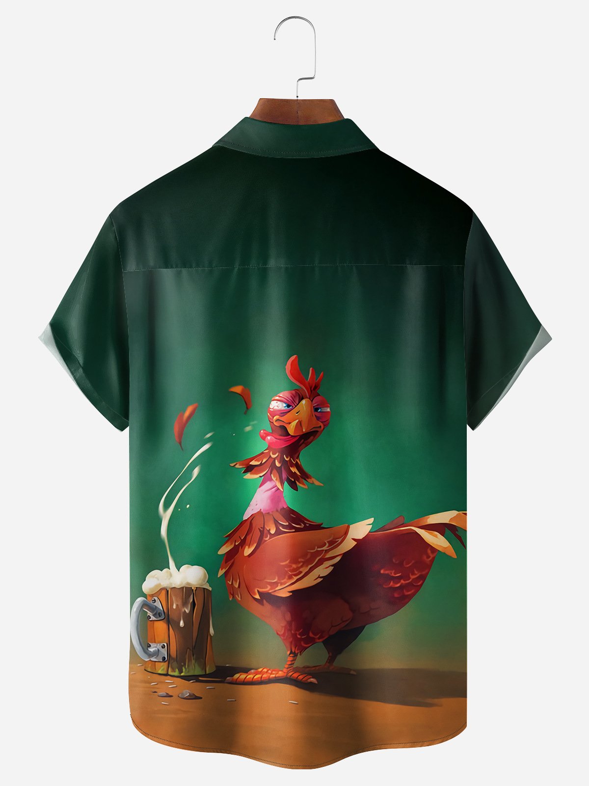 Beer Chicken Chest Pocket Short Sleeve Hawaiian Shirt