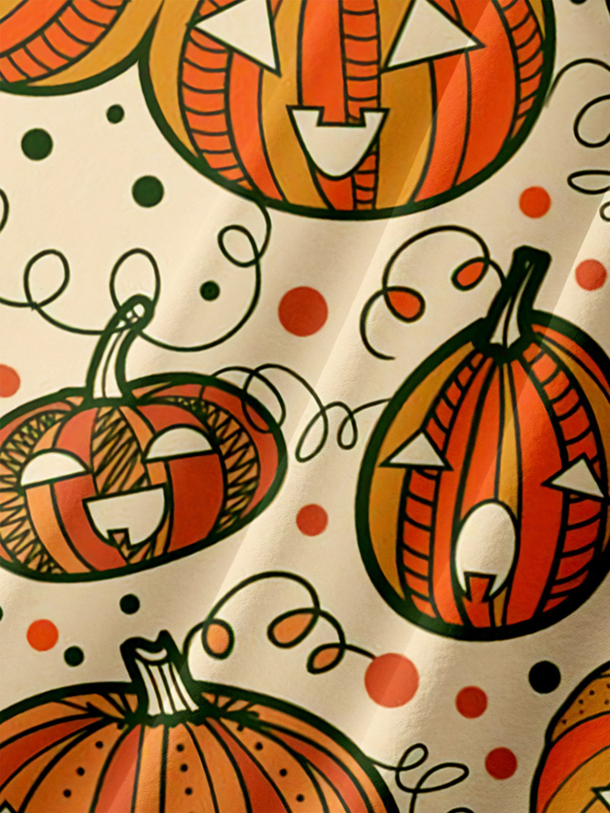 Halloween Pumpkin Chest Pocket Short Sleeve Bowling Shirt