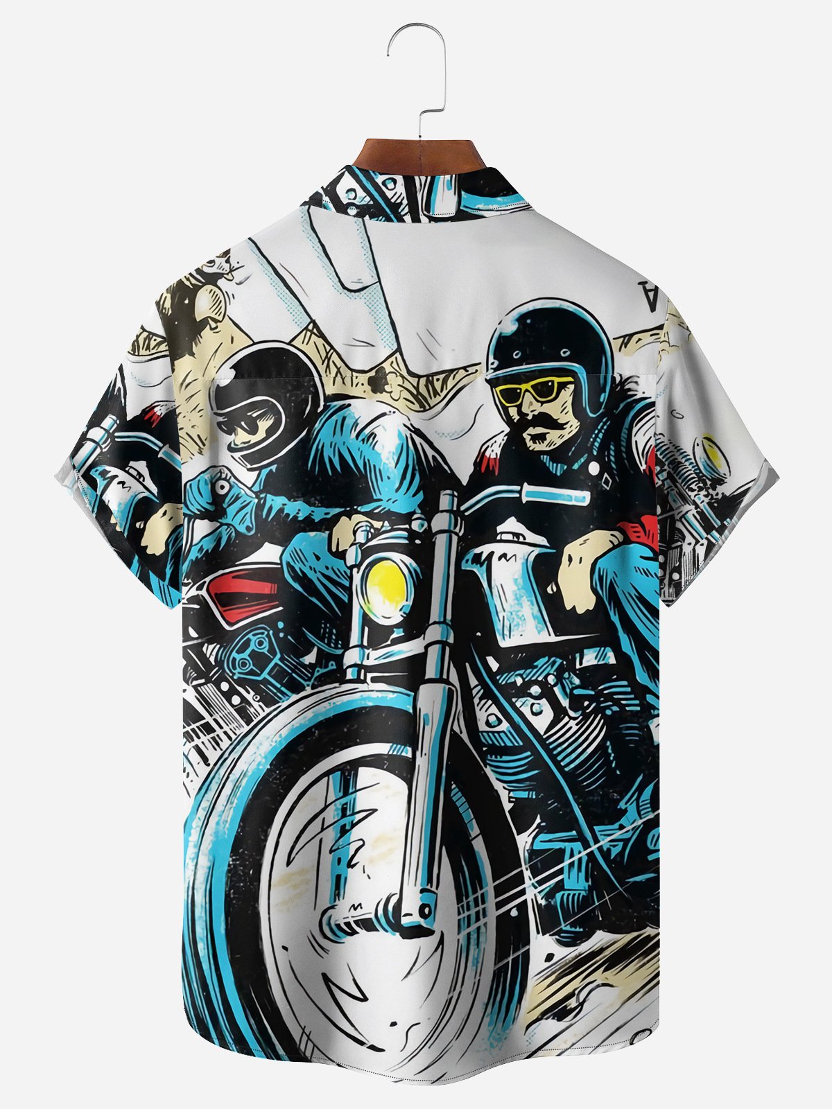 Motorcycle Chest Pocket Short Sleeve Hawaiian Shirt