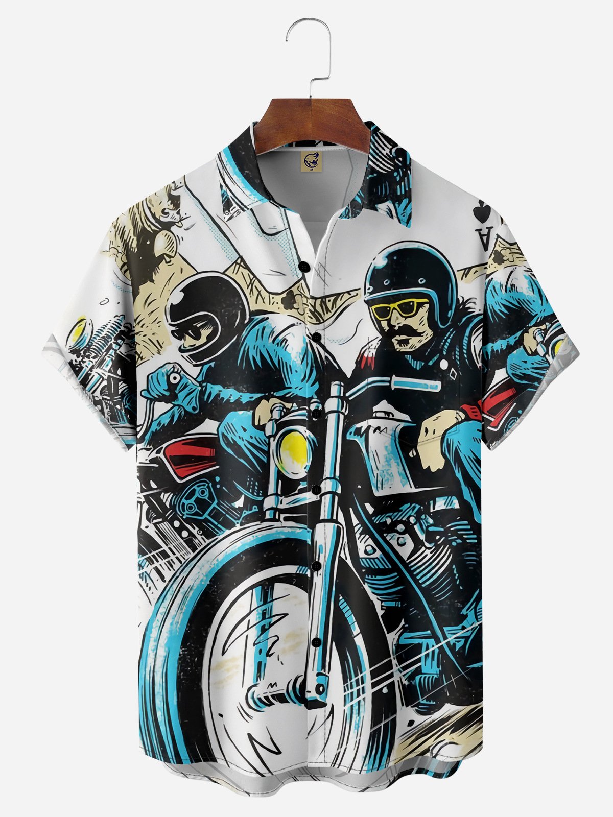 Motorcycle Chest Pocket Short Sleeve Hawaiian Shirt