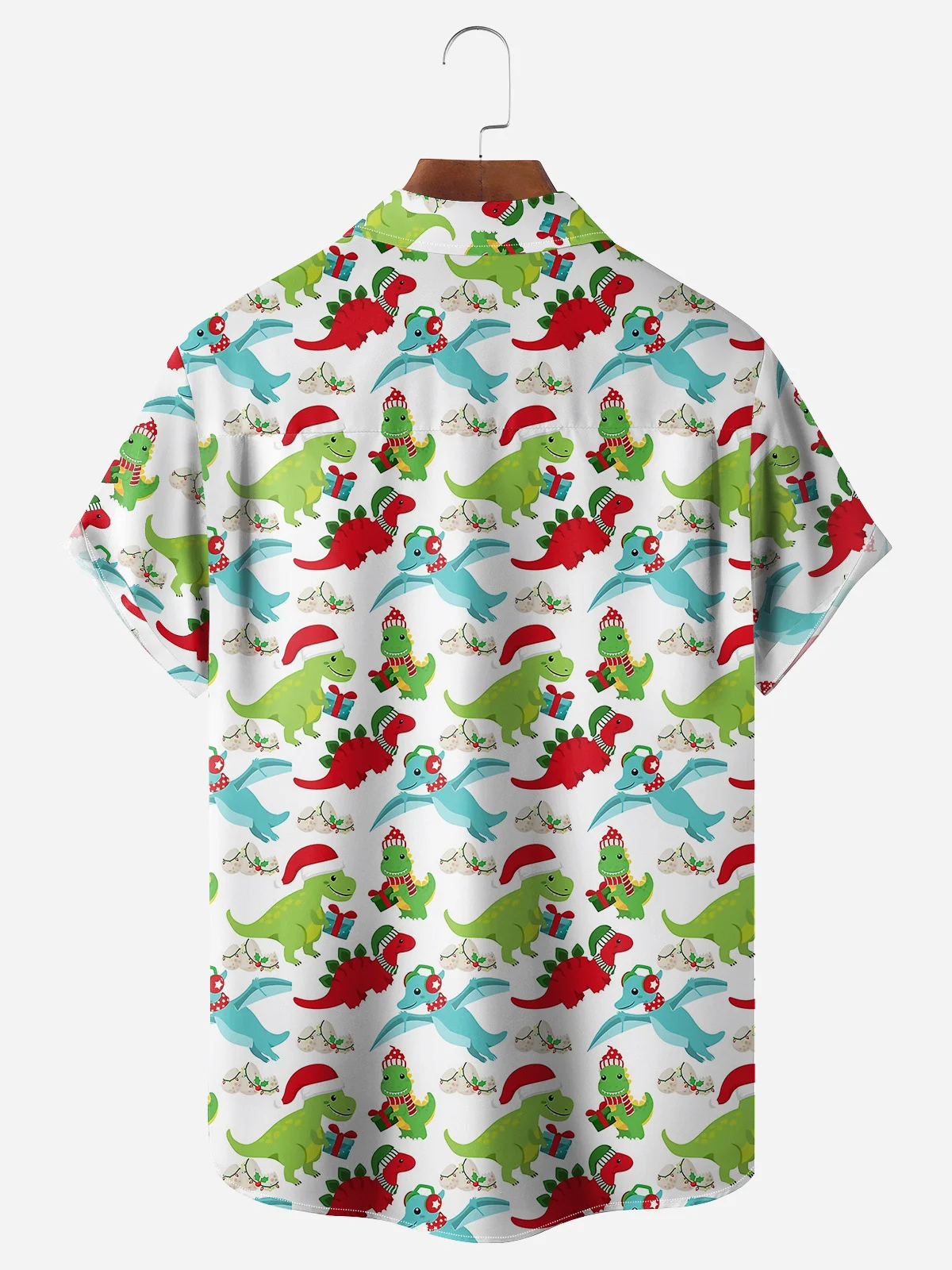 Christmas Dinosaur Chest Pocket Short Sleeve Shirt