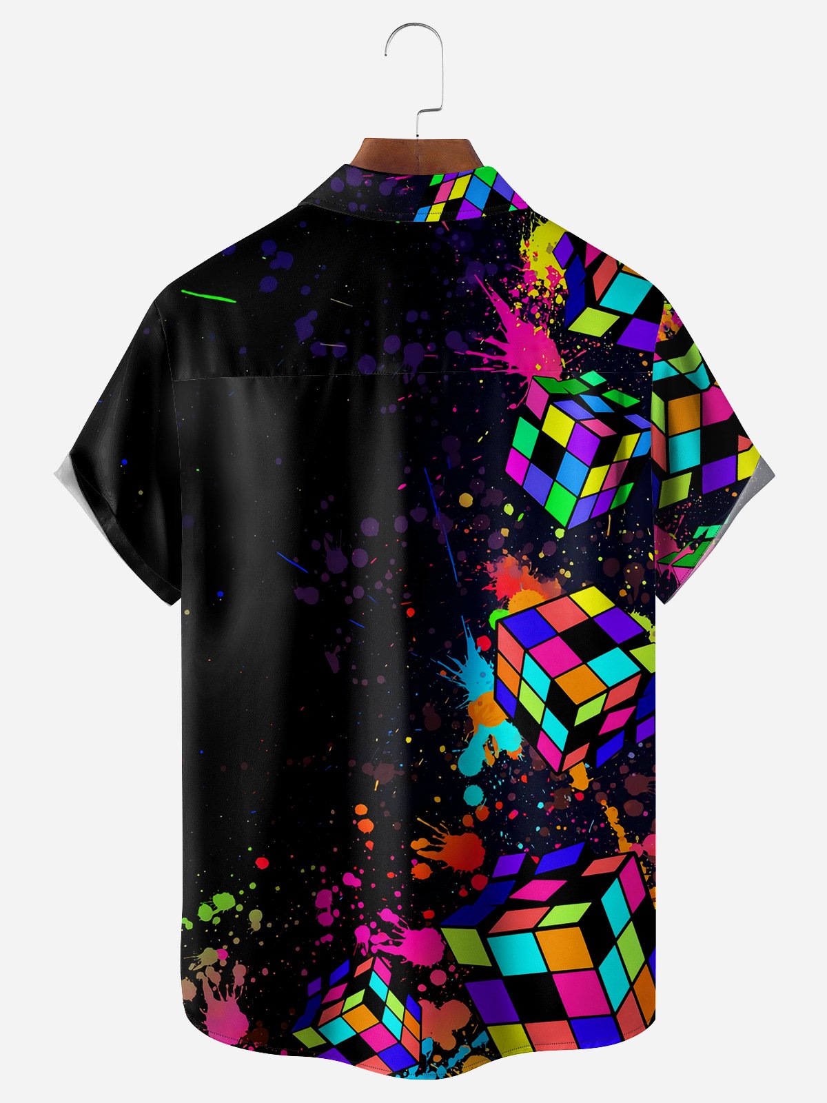 Magic Cube Chest Pocket Short Sleeve Funky Shirt