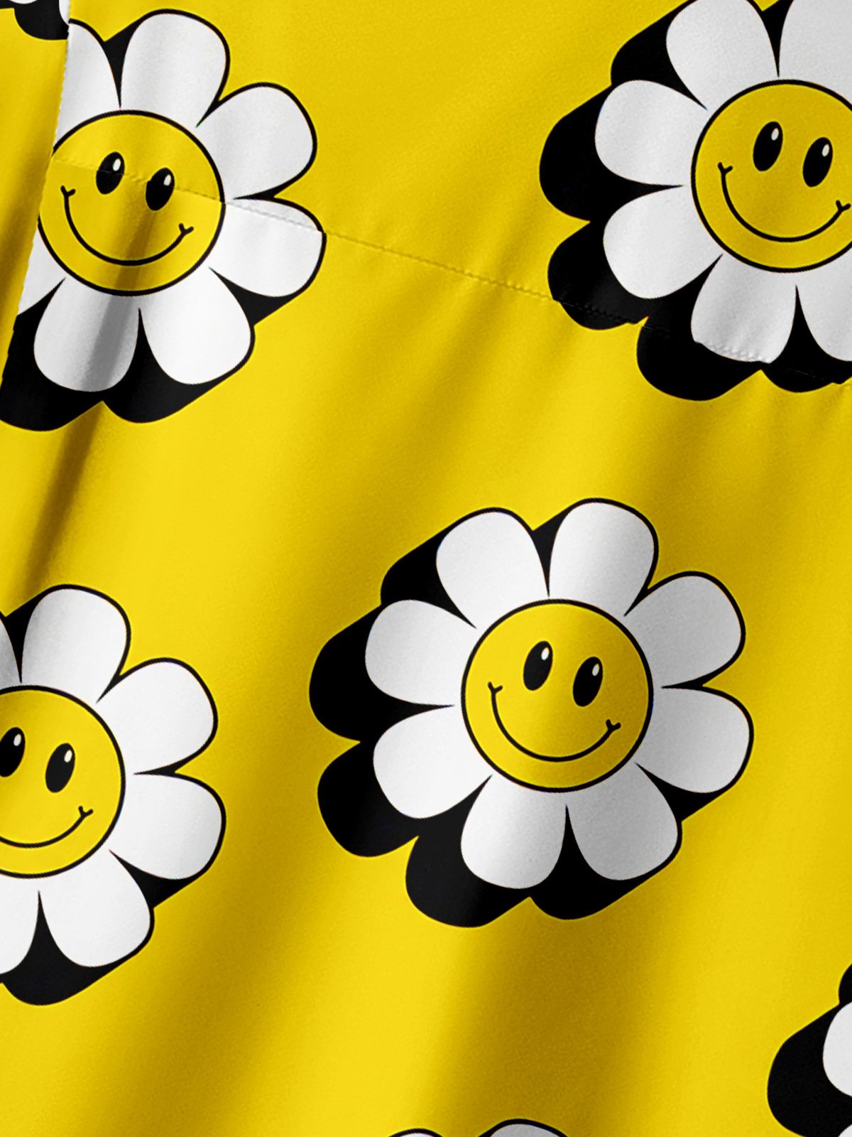 Smiling Flower Chest Pocket Short Sleeve Hawaiian Shirt