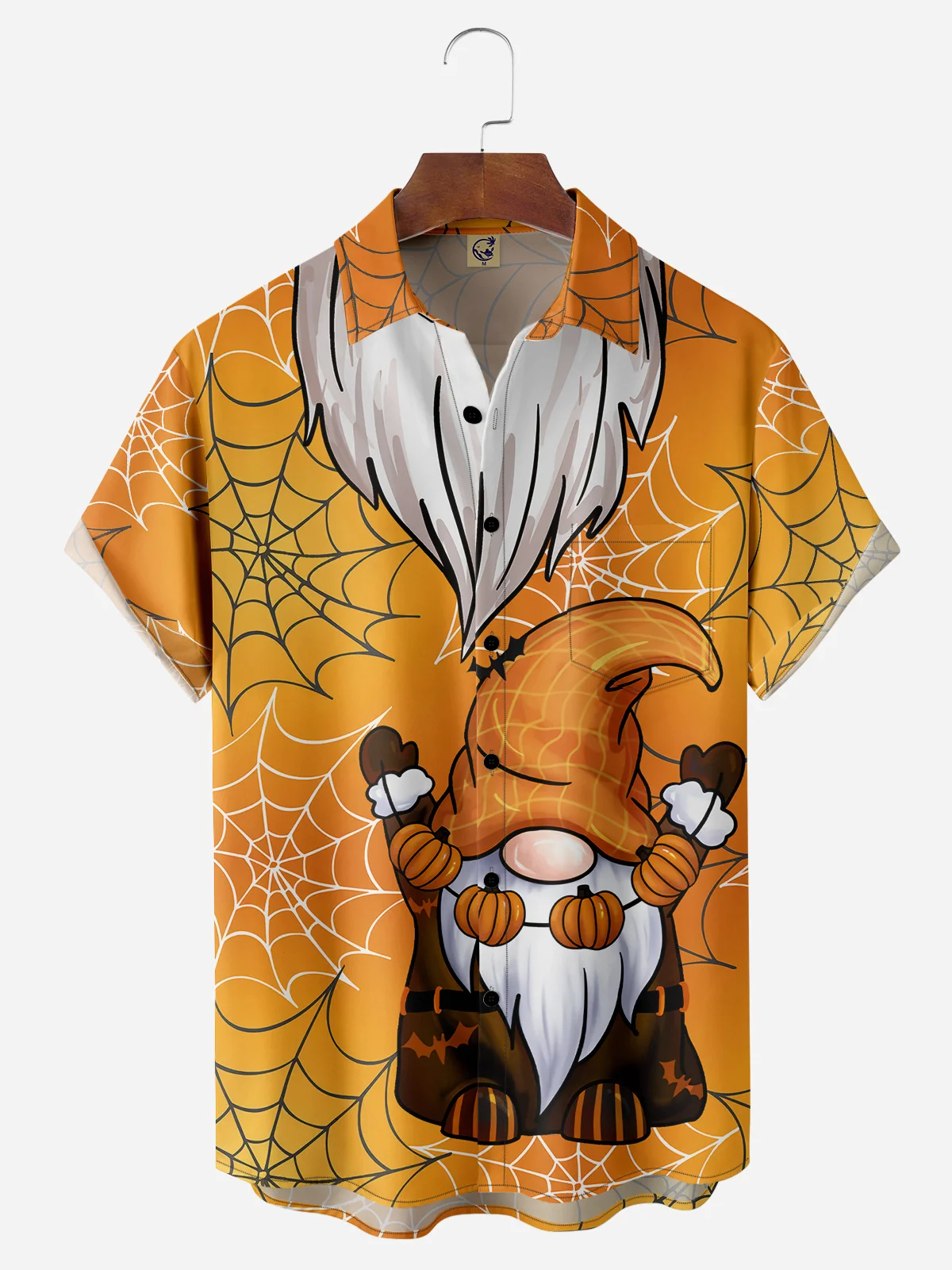 Halloween Gnome Chest Pocket Short Sleeve Casual Shirt