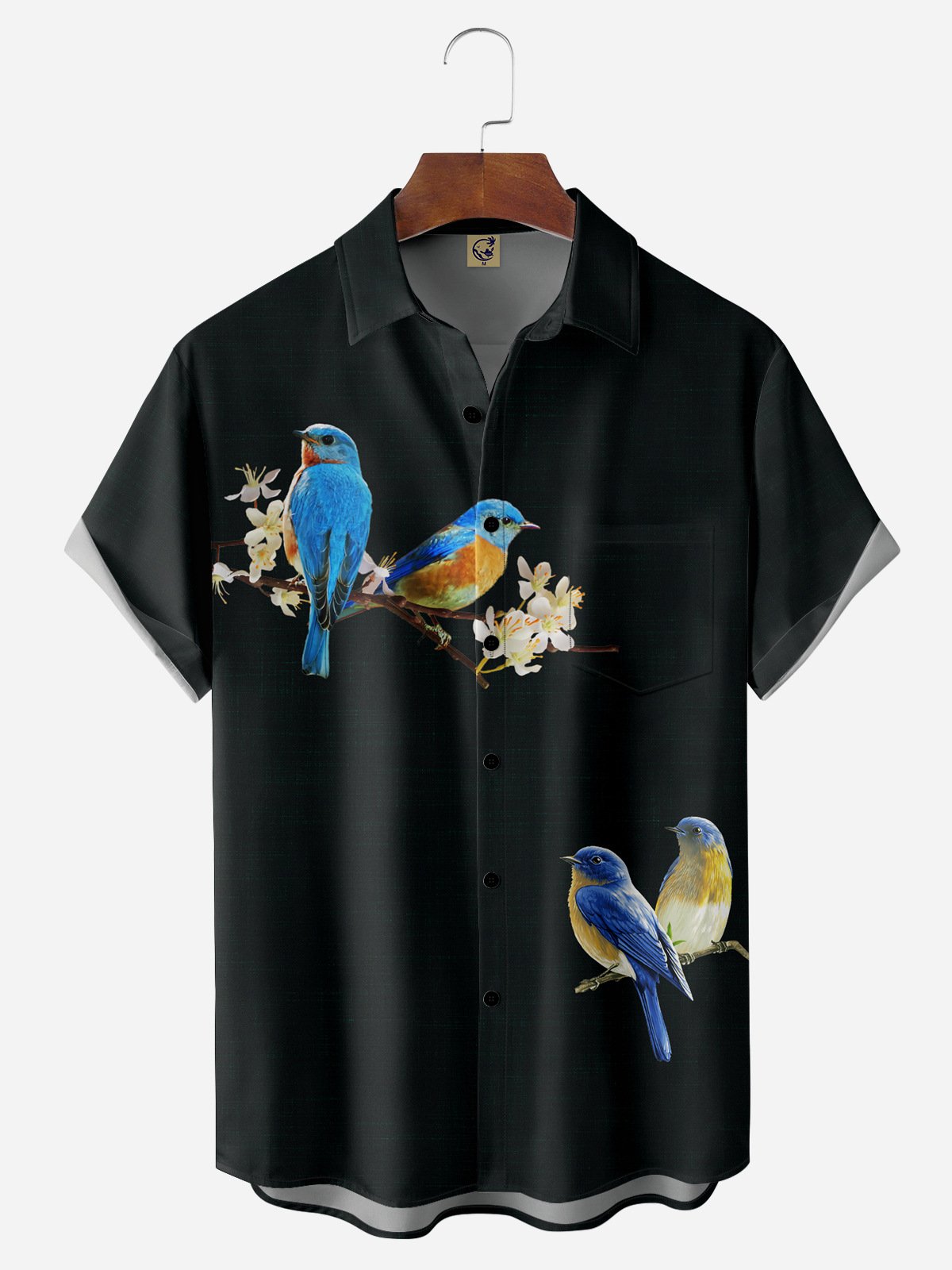 Bird Chest Pocket Short Sleeve Hawaiian Shirt