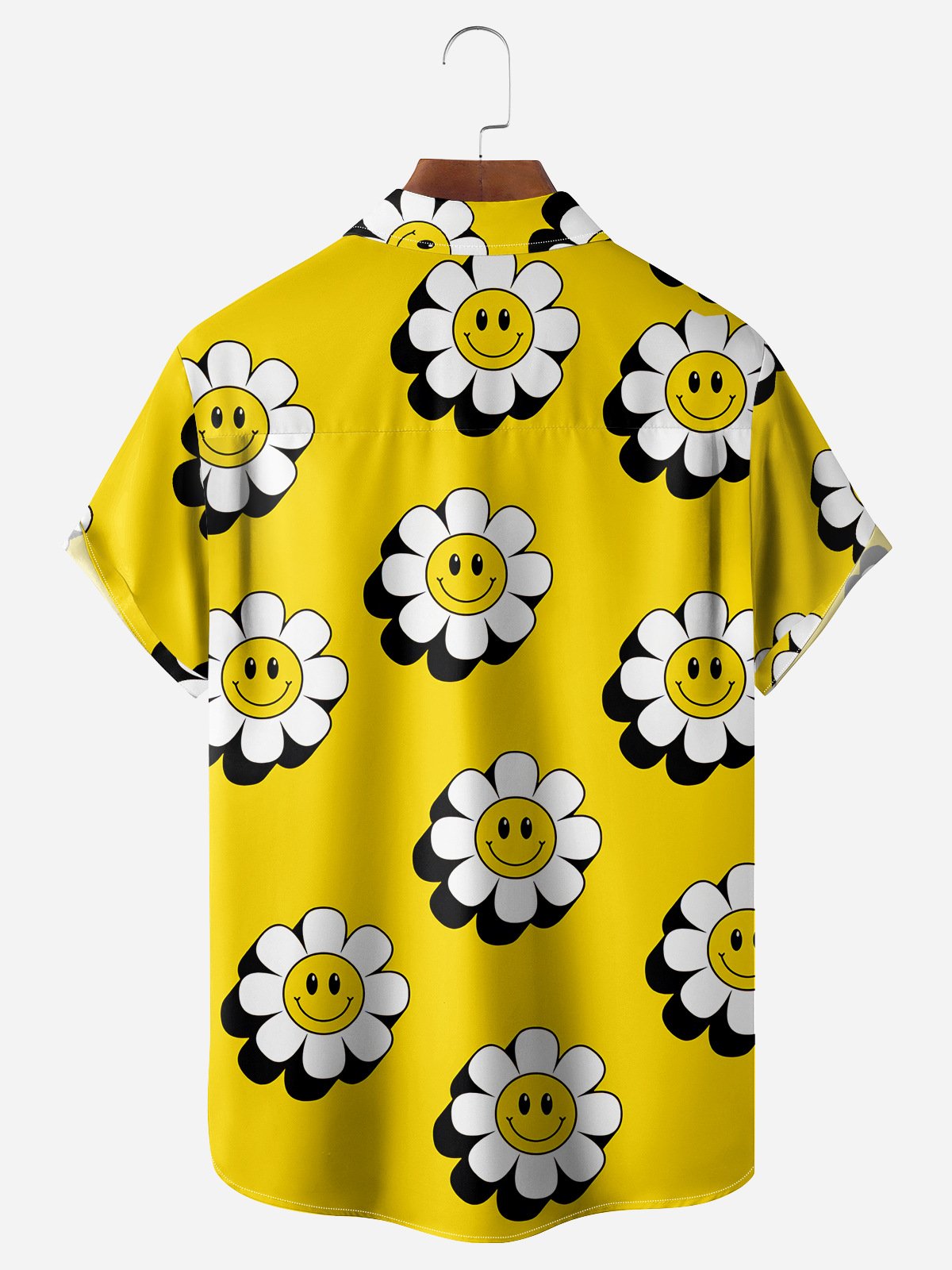 Smiling Flower Chest Pocket Short Sleeve Hawaiian Shirt