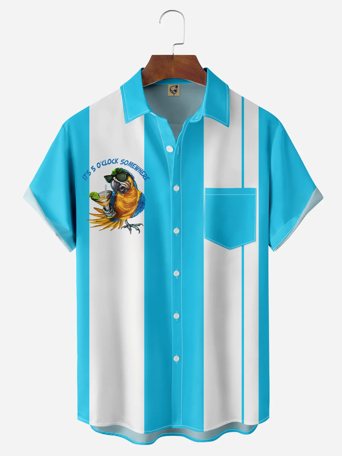 It's 5 O'clock Somewhere Chest Pocket Short Sleeve Bowling Shirt