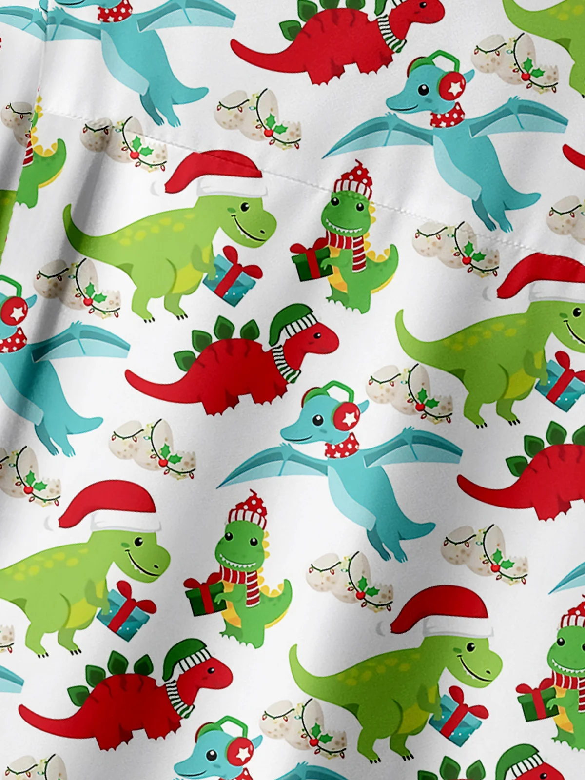 Christmas Dinosaur Chest Pocket Short Sleeve Shirt