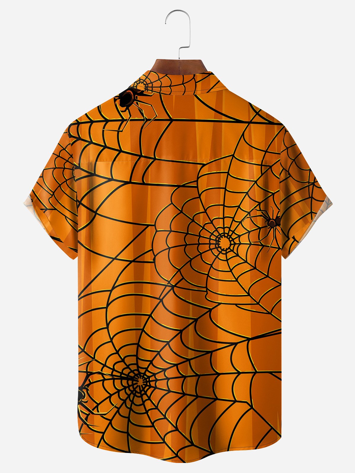 Halloween Spider Web Chest Pocket Short Sleeve Casual Shirt