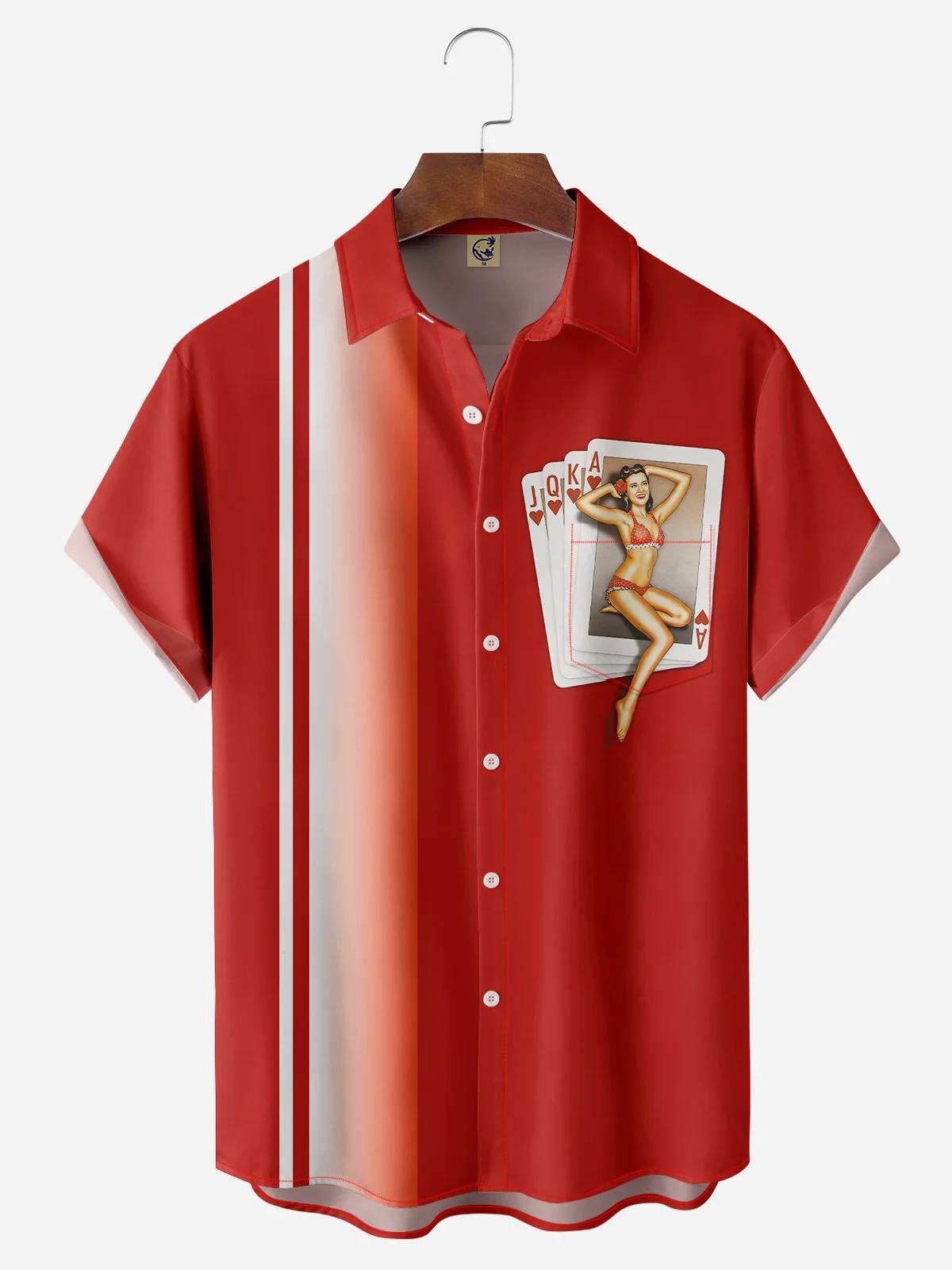 Poker Card Chest Pocket Short Sleeve Bowling Shirt