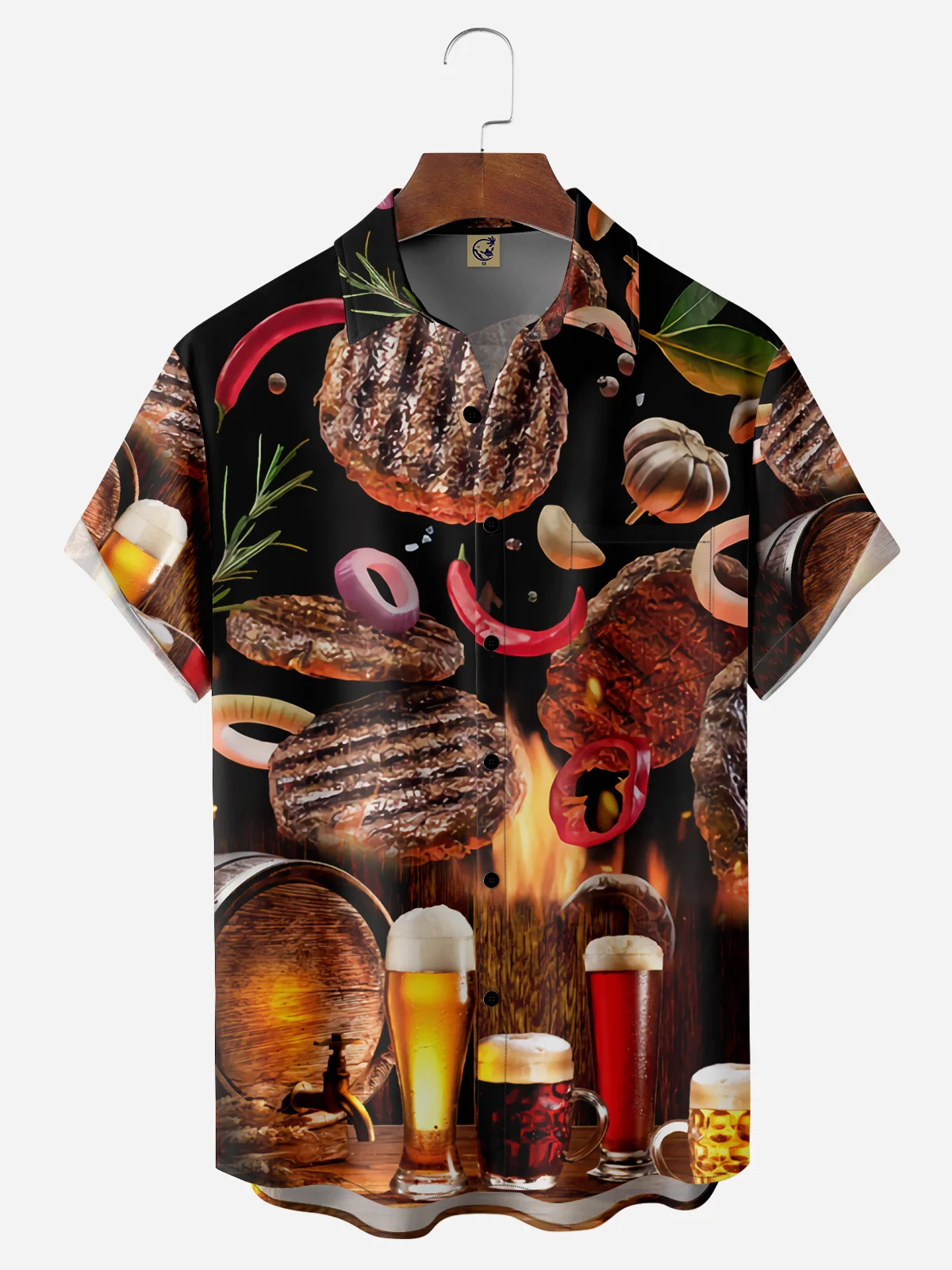 Steak Beer Chest Pocket Short Sleeve Casual Shirt