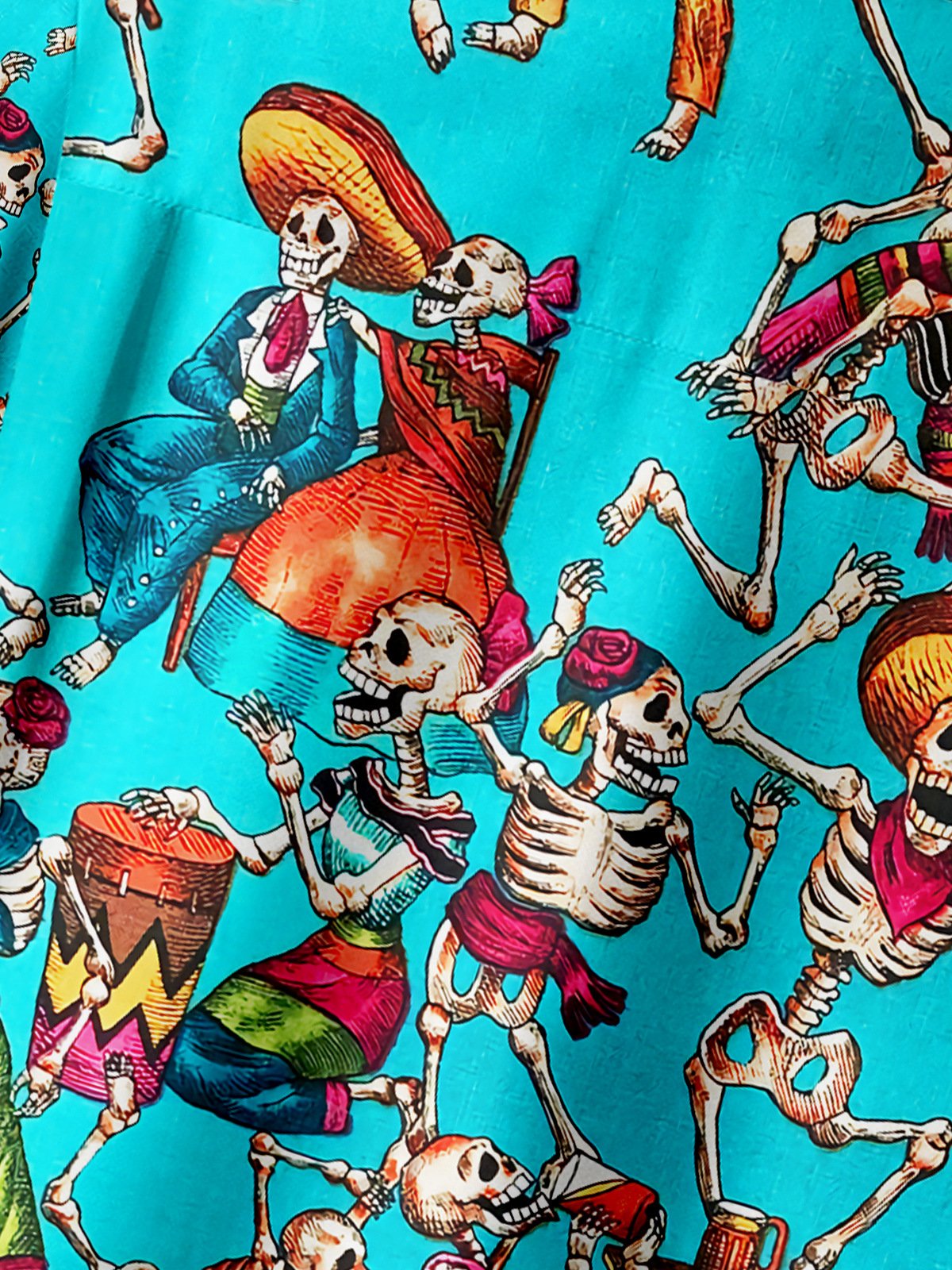 Day of The Dead Skeleton Chest Pocket Short Sleeve Casual Shirt