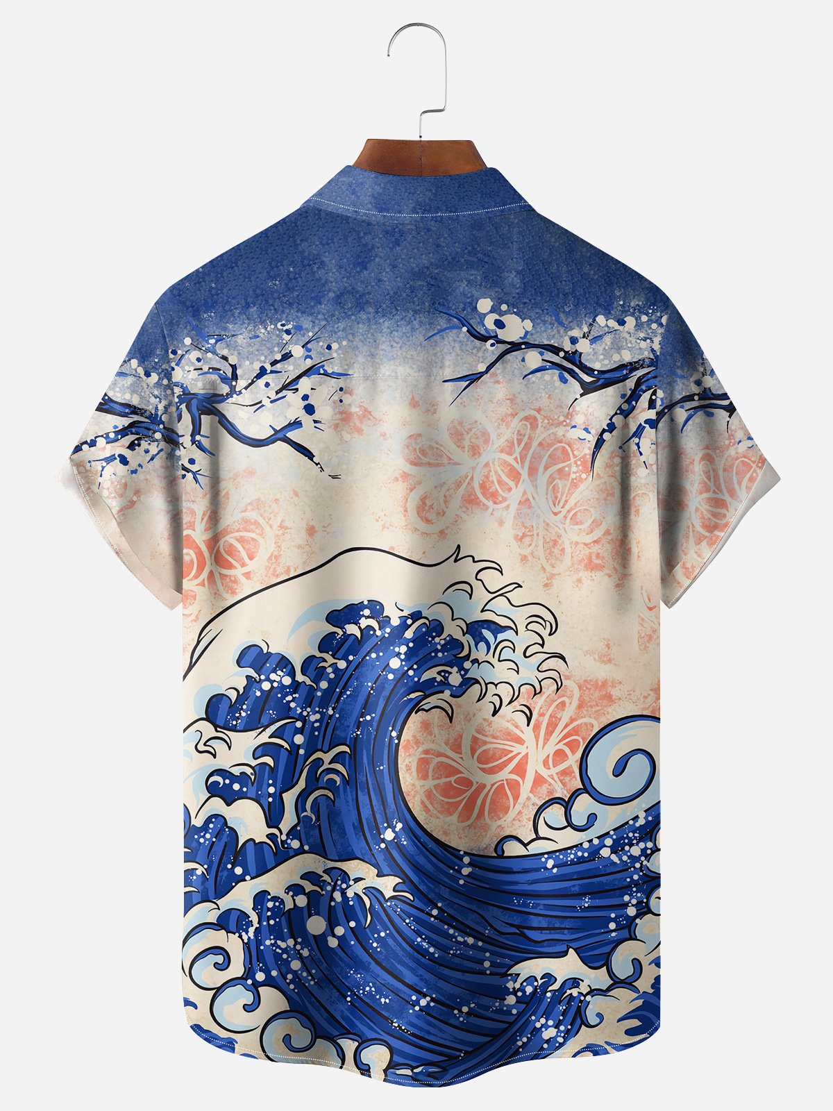 Ukiyoe Sea Wave Chest Pocket Short Sleeve Hawaiian Shirt