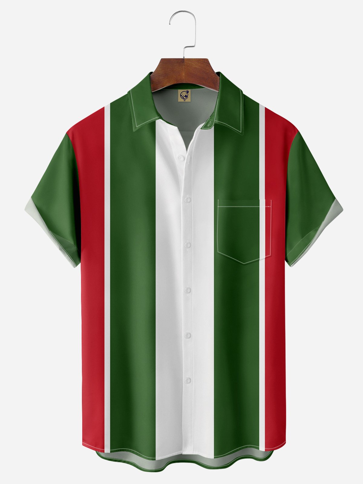 Color Block Chest Pocket Short Sleeve Bowling Shirt